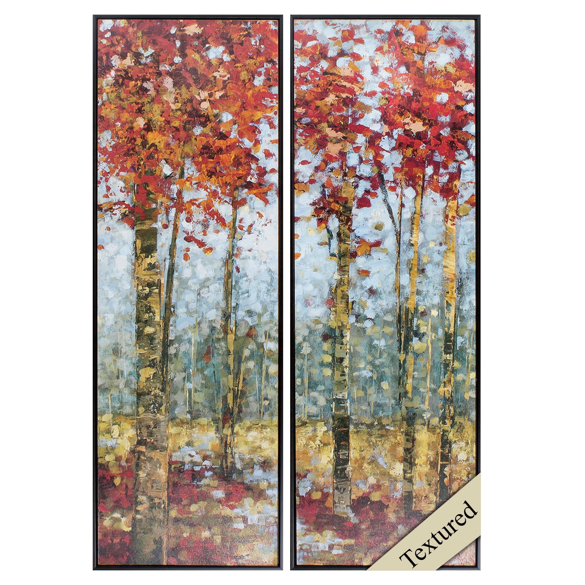 12" X 36" Brown Frame Crimson Woods (Set of 2)