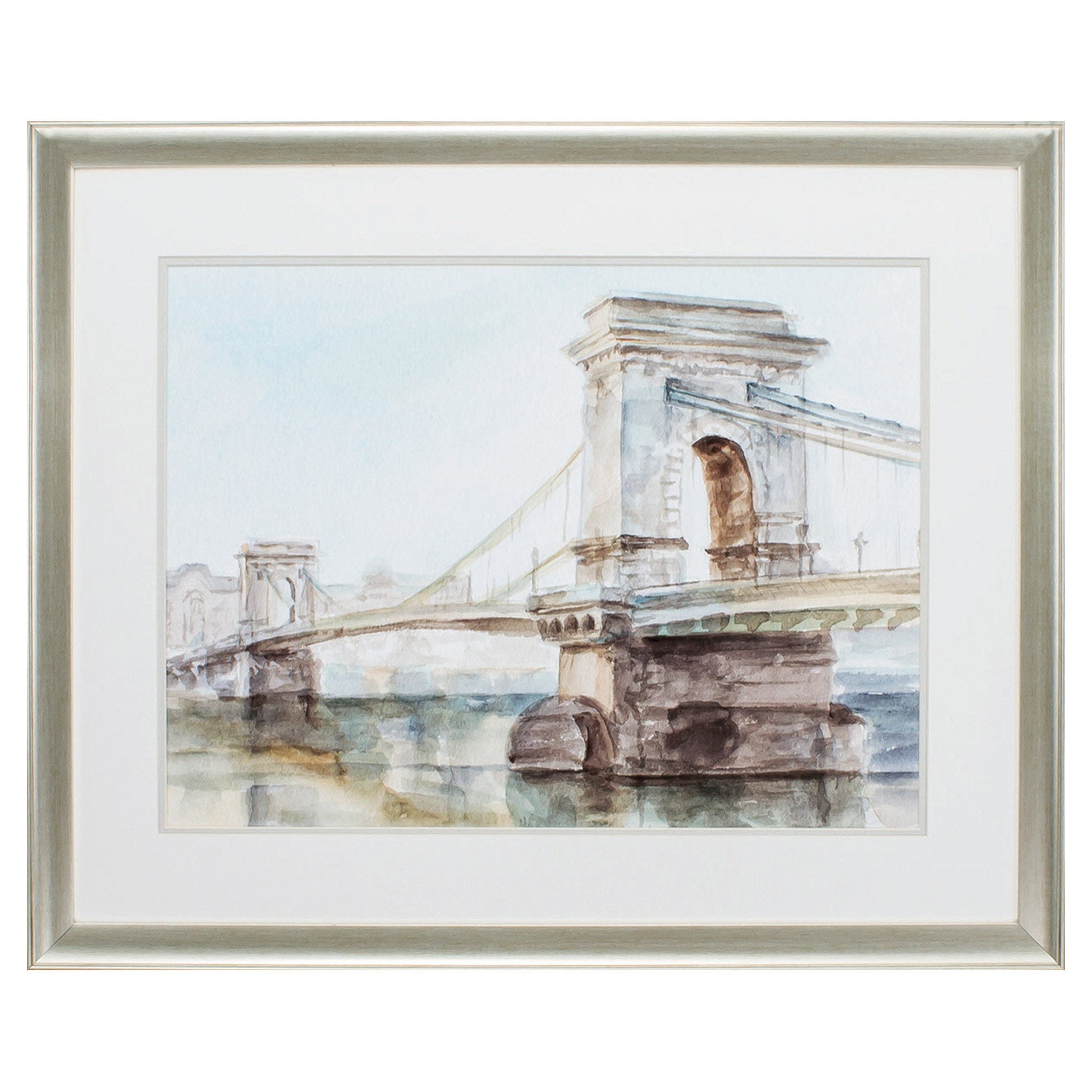 33" X 27" Brushed Silver Frame Watercolor Bridge I