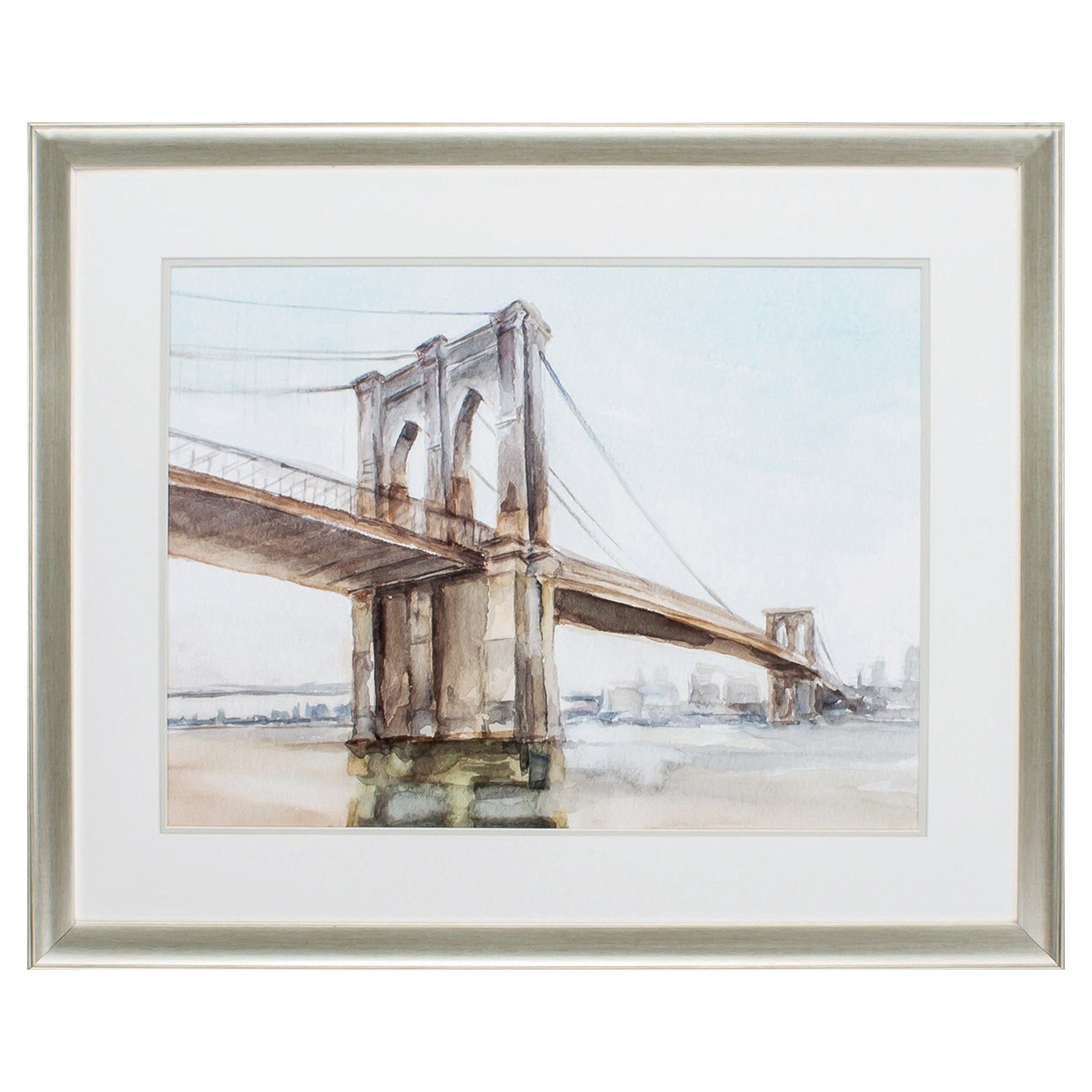 33" X 27" Brushed Silver Frame Watercolor Bridge II