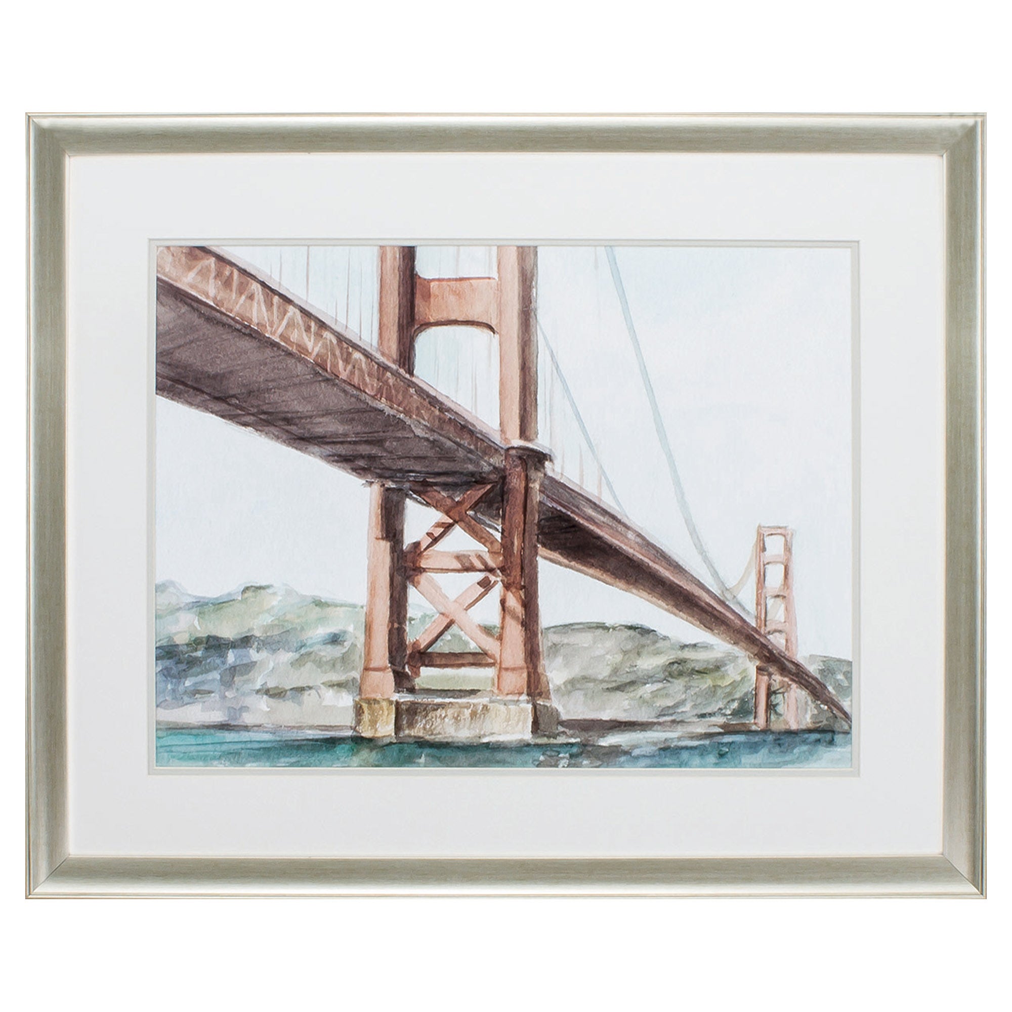 33" X 27" Brushed Silver Frame Watercolor Bridge IIi
