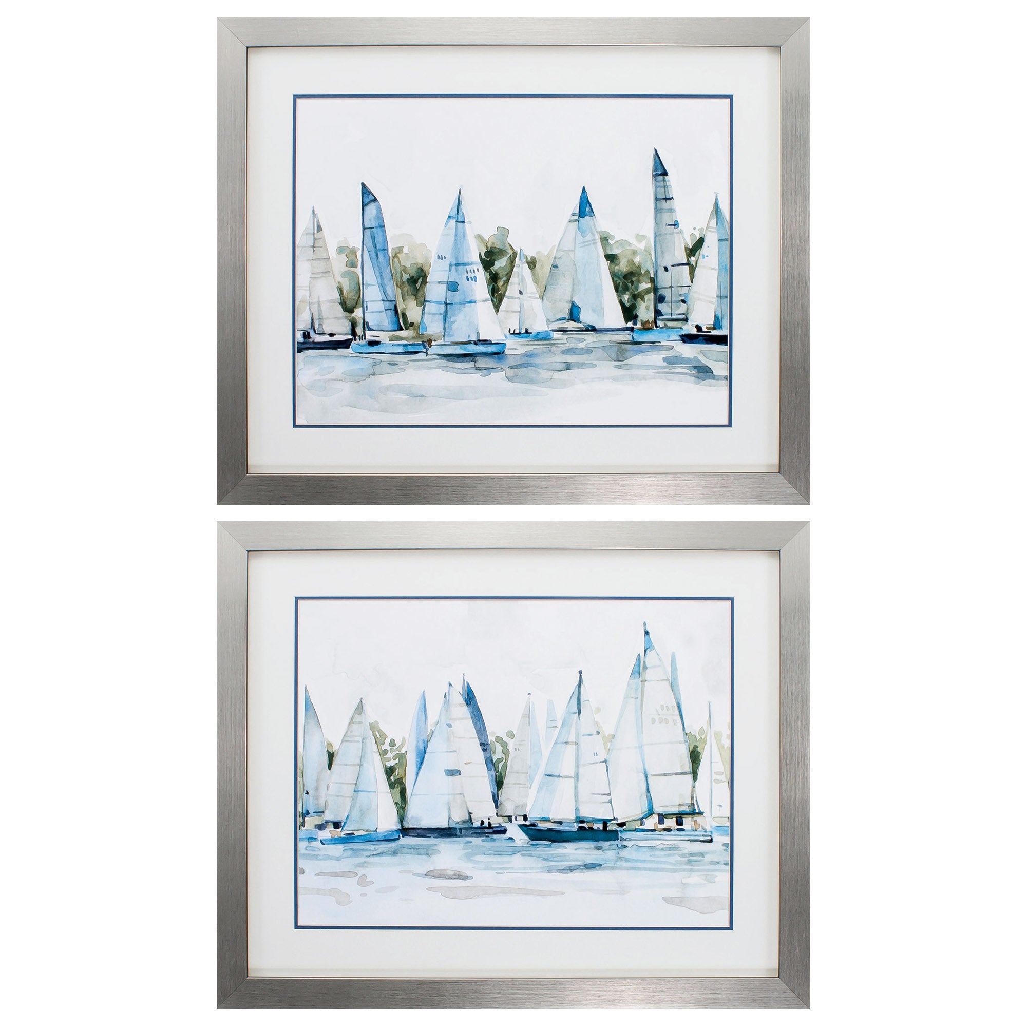 32" X 26" Silver Frame Pastel Marina (Set of 2)