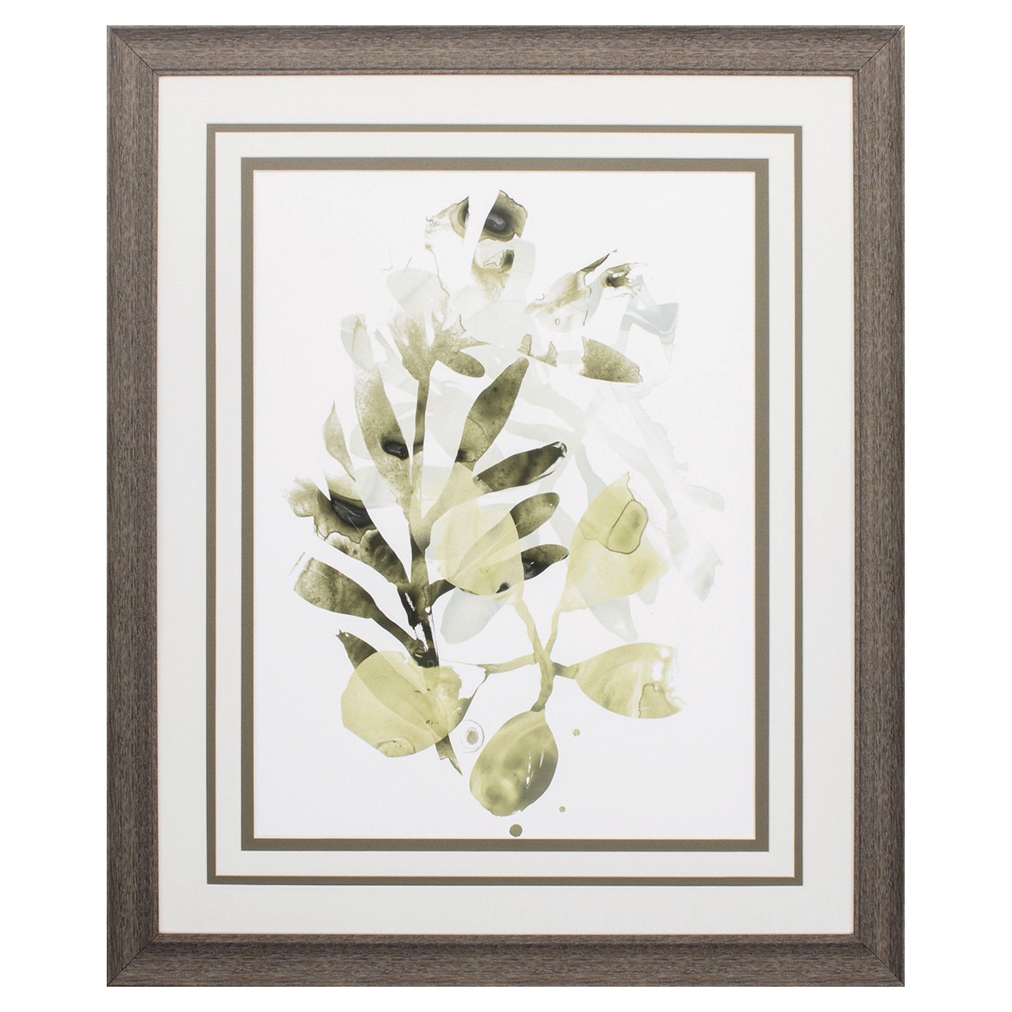 27" X 33" Distressed Wood Toned Frame Lichen and Leaves II