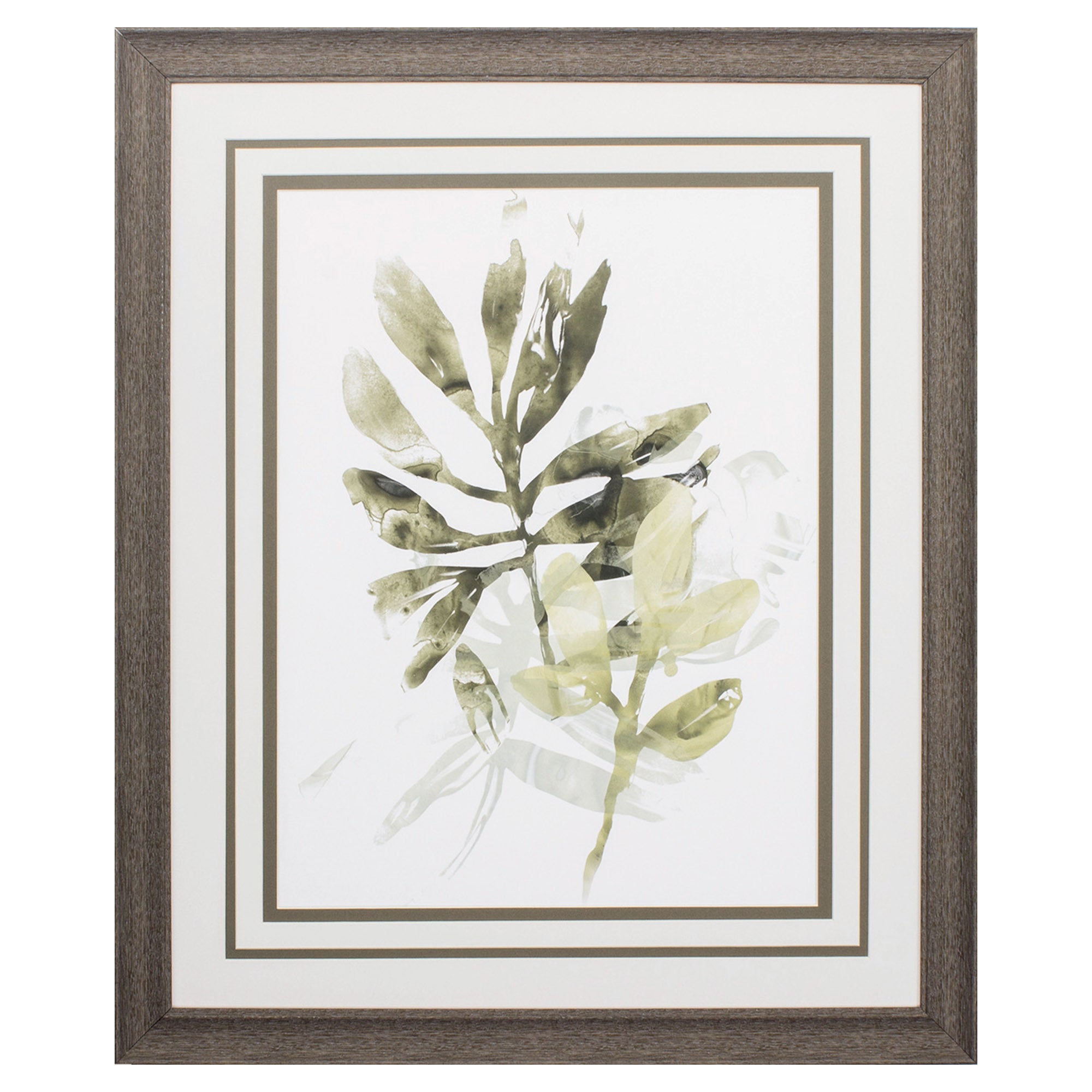 27" X 33" Distressed Wood Toned Frame Lichen and Leaves IIi