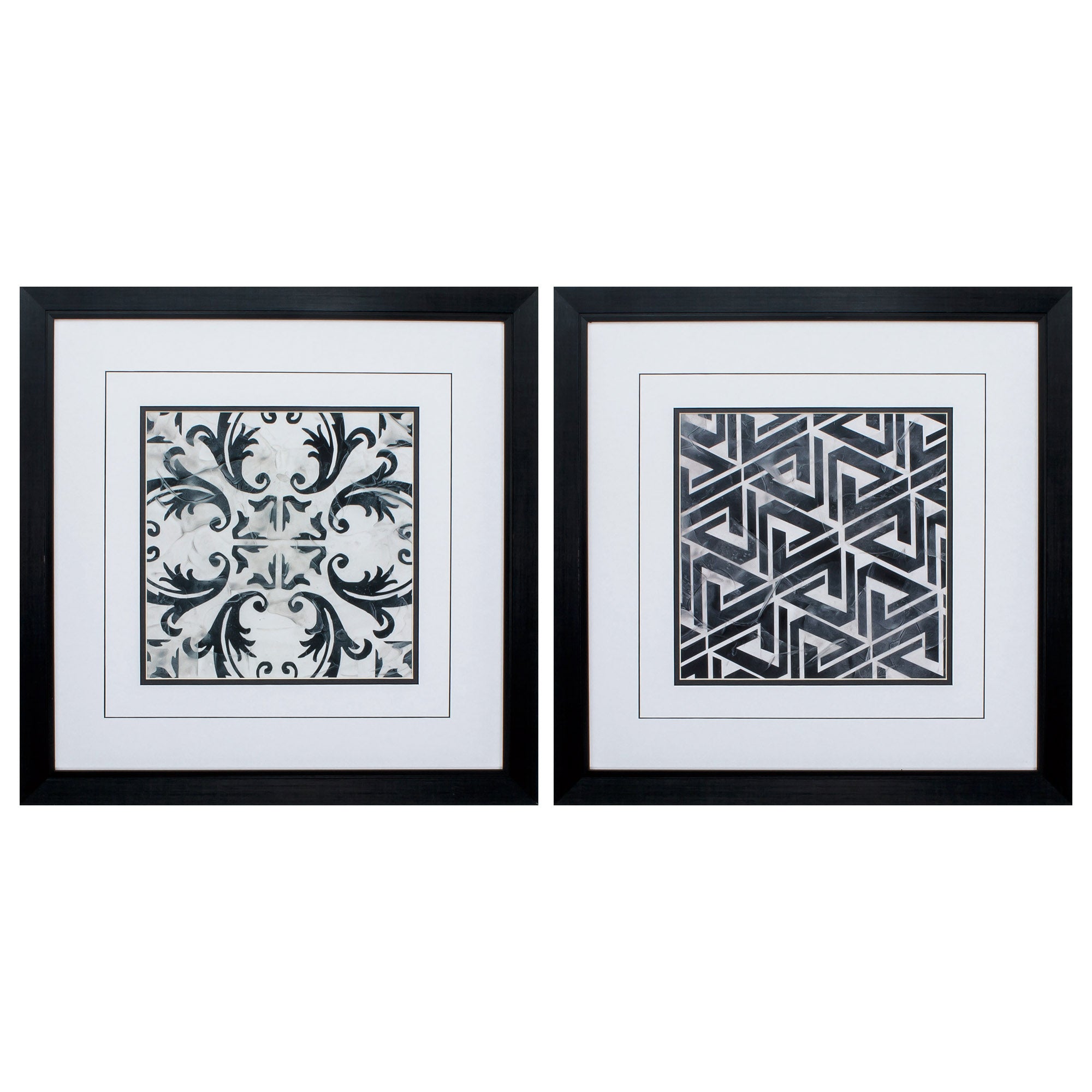 23" X 23" Black Frame Neutral Tile Collect (Set of 2)