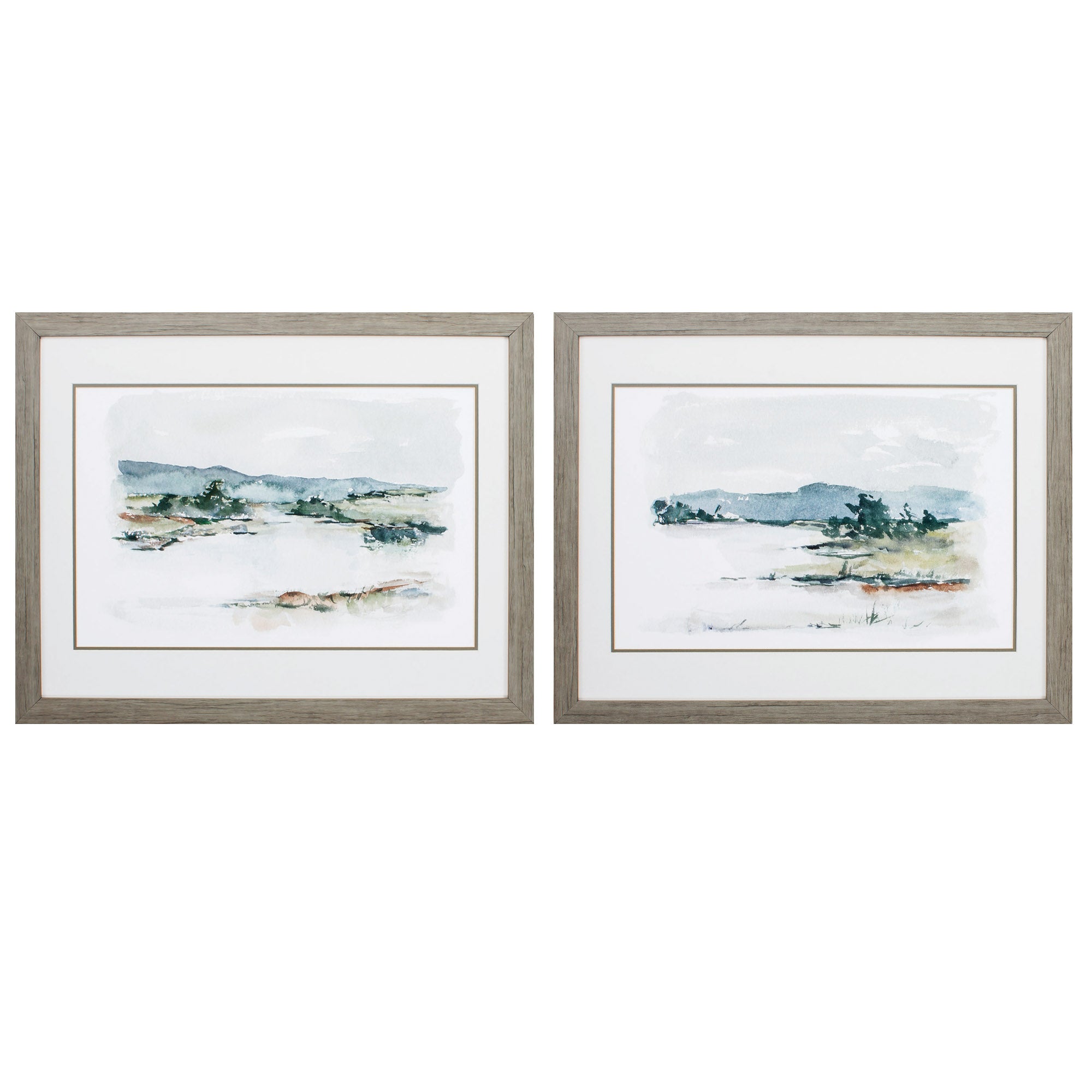 31" X 25" Woodtoned Frame Overcast Lake Study (Set of 2)