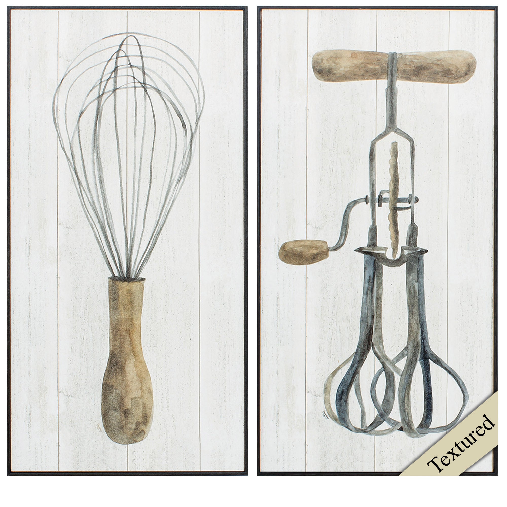 12" X 24" Distressed Black Frame Vintage Utensils (Set of 2)