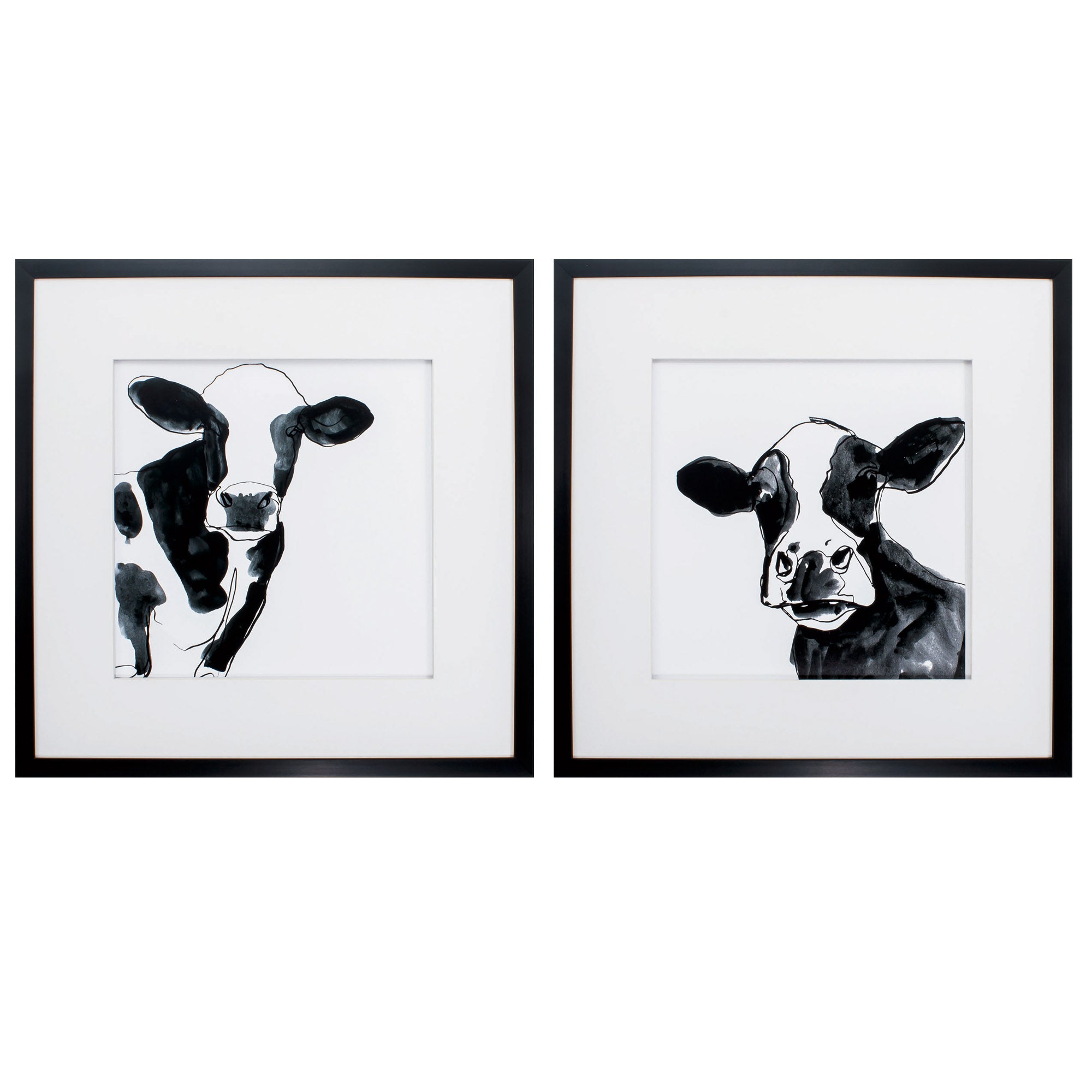 28" X 28" Dark Wood Toned Frame Cow Contour (Set of 2)