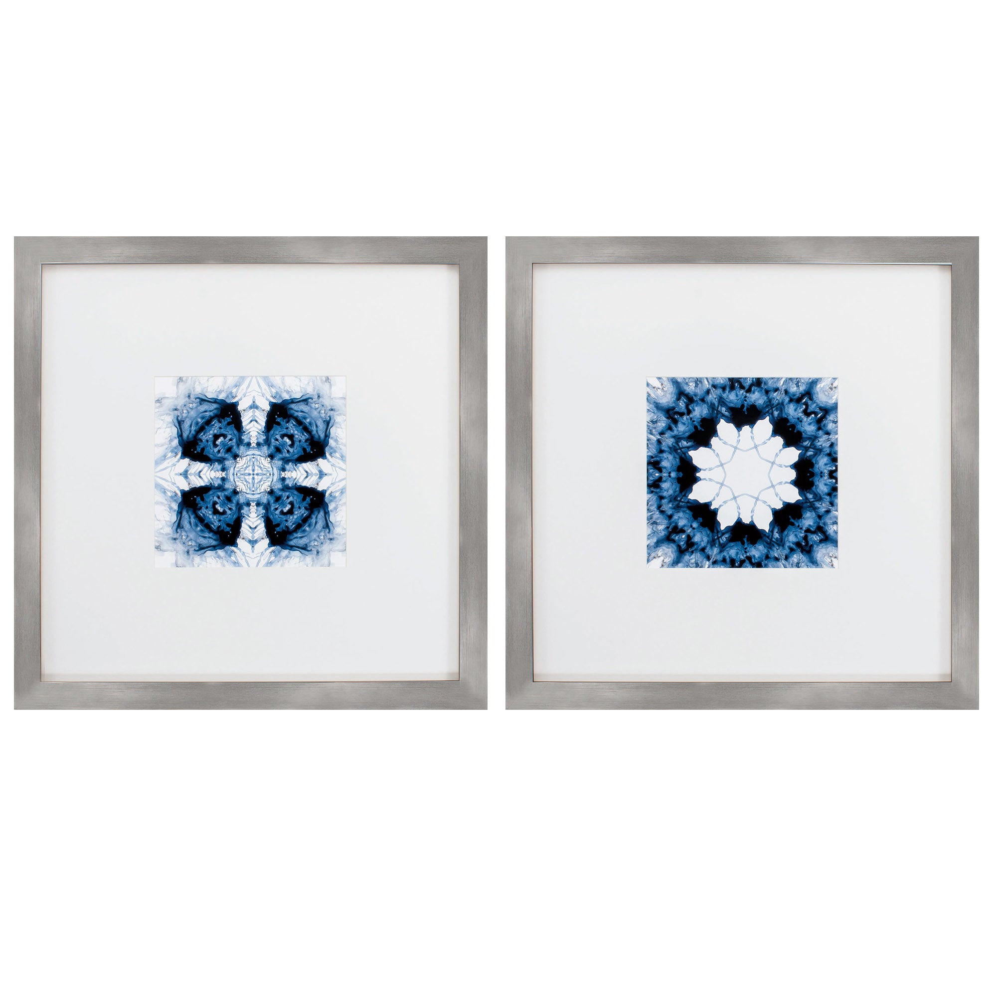 28" X 28" Silver Frame Indigo Kaleidoscope (Set of 2)