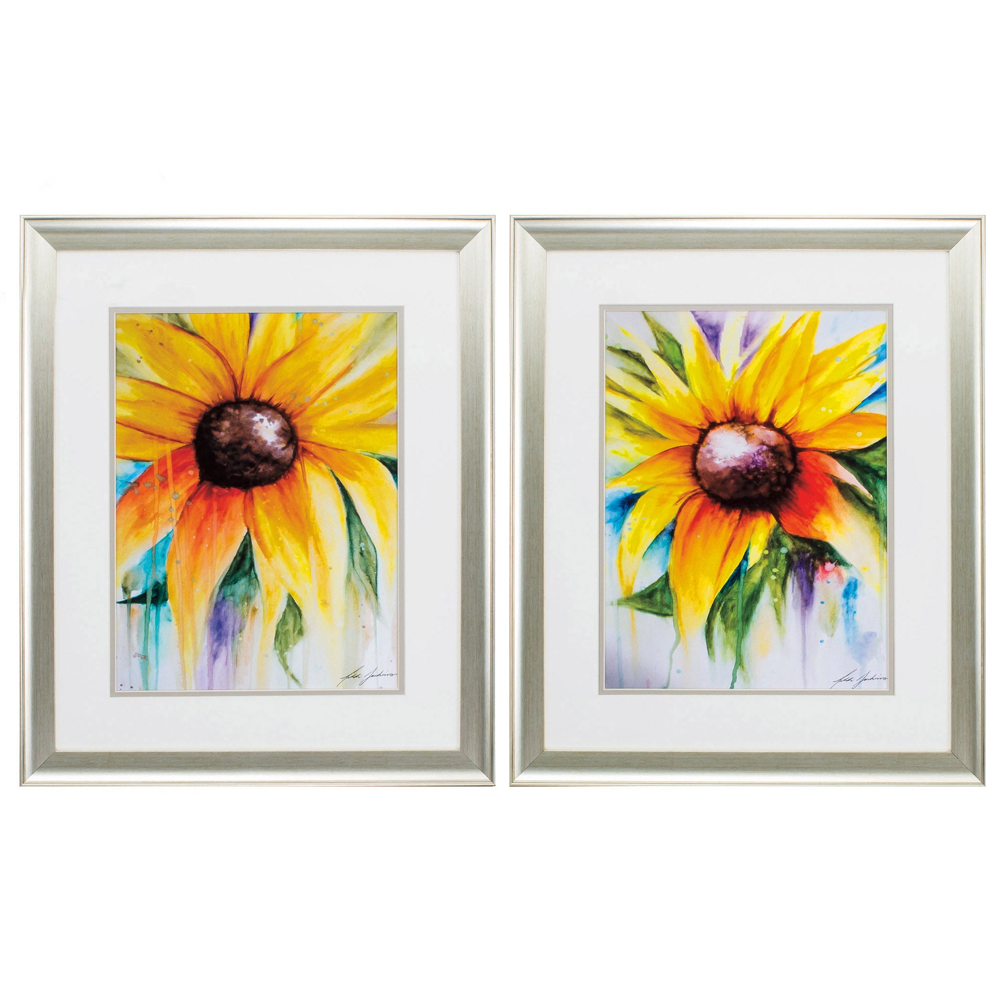 20" X 24" Brushed Silver Frame Sunflower Burst (Set of 2)