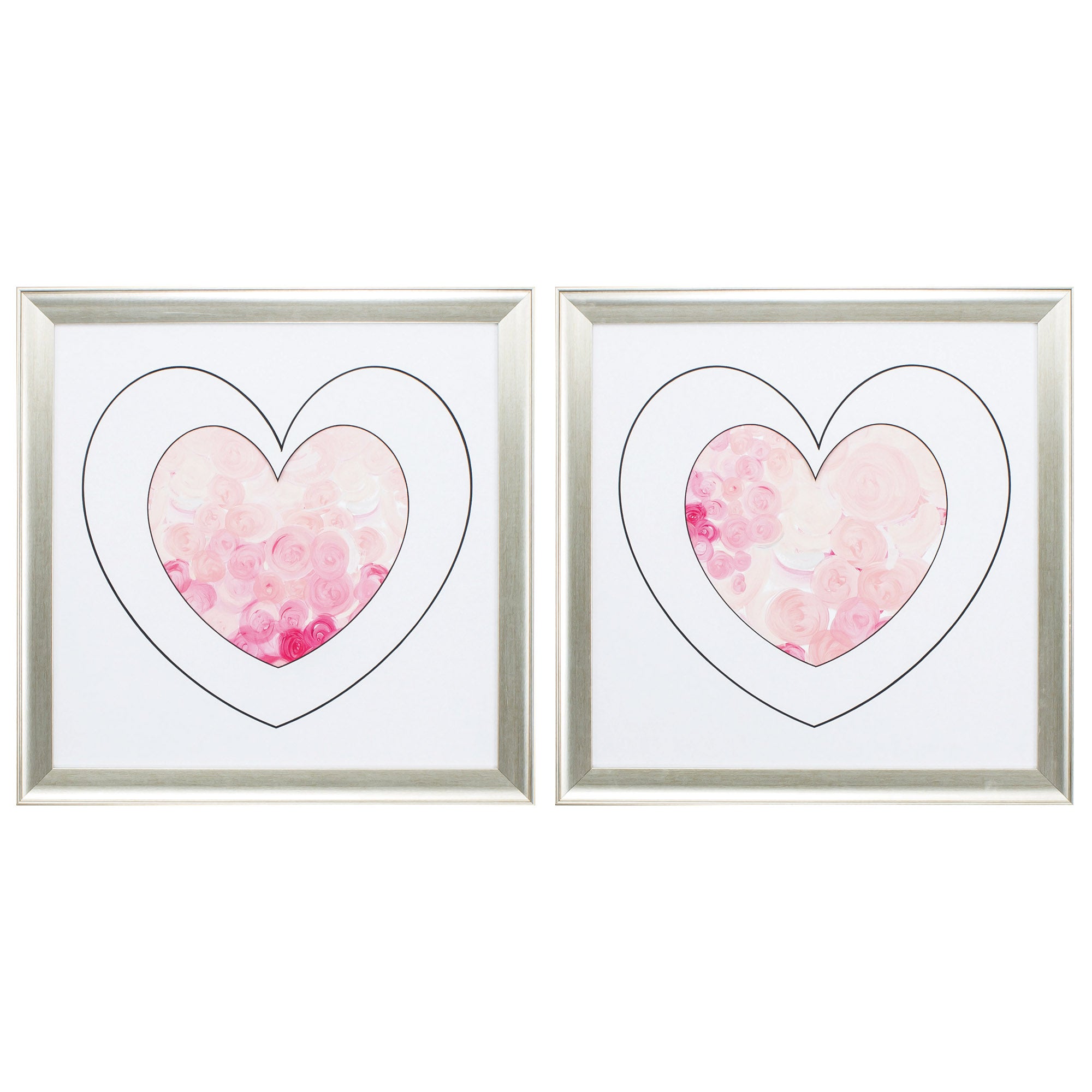 21" X 21" Brushed Silver Frame Heart Of Roses (Set of 2)