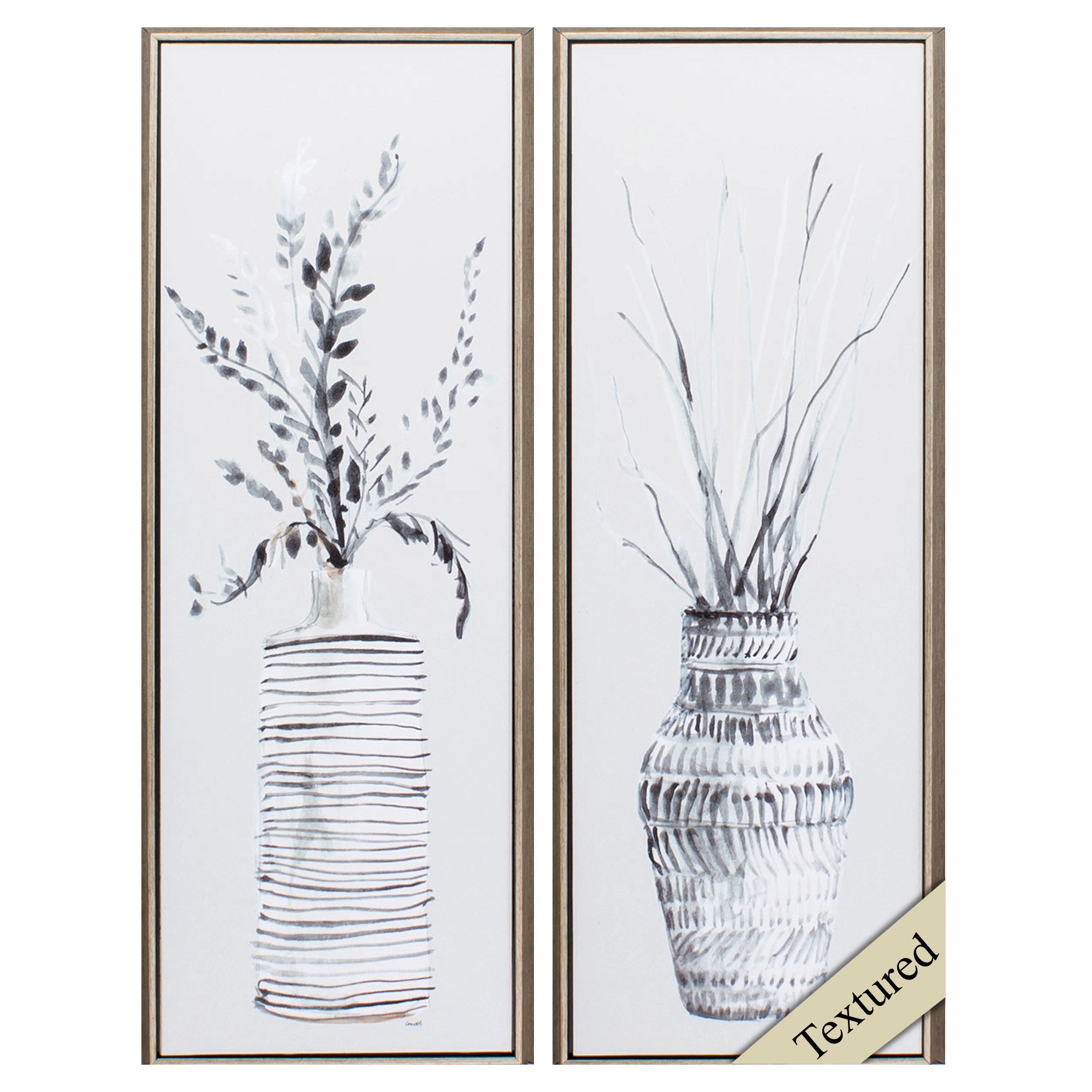 11" X 31" Champagne Color Frame  Textured Vase Panel (Set of 2)
