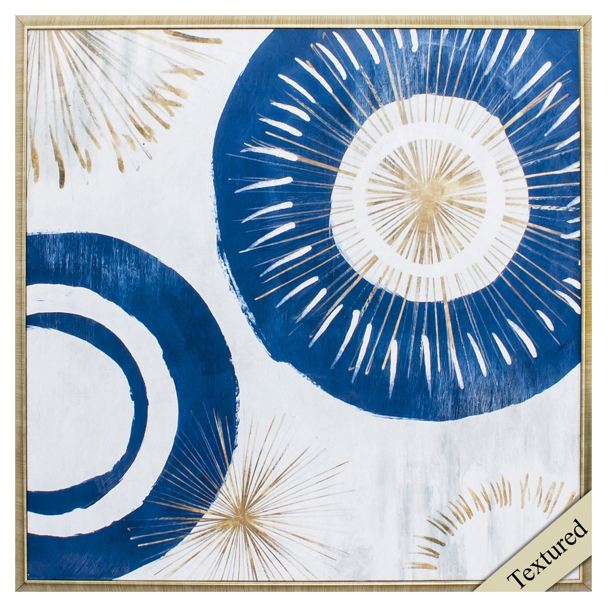 28" X 28" Gold Frame Gold Blue Sunburst I