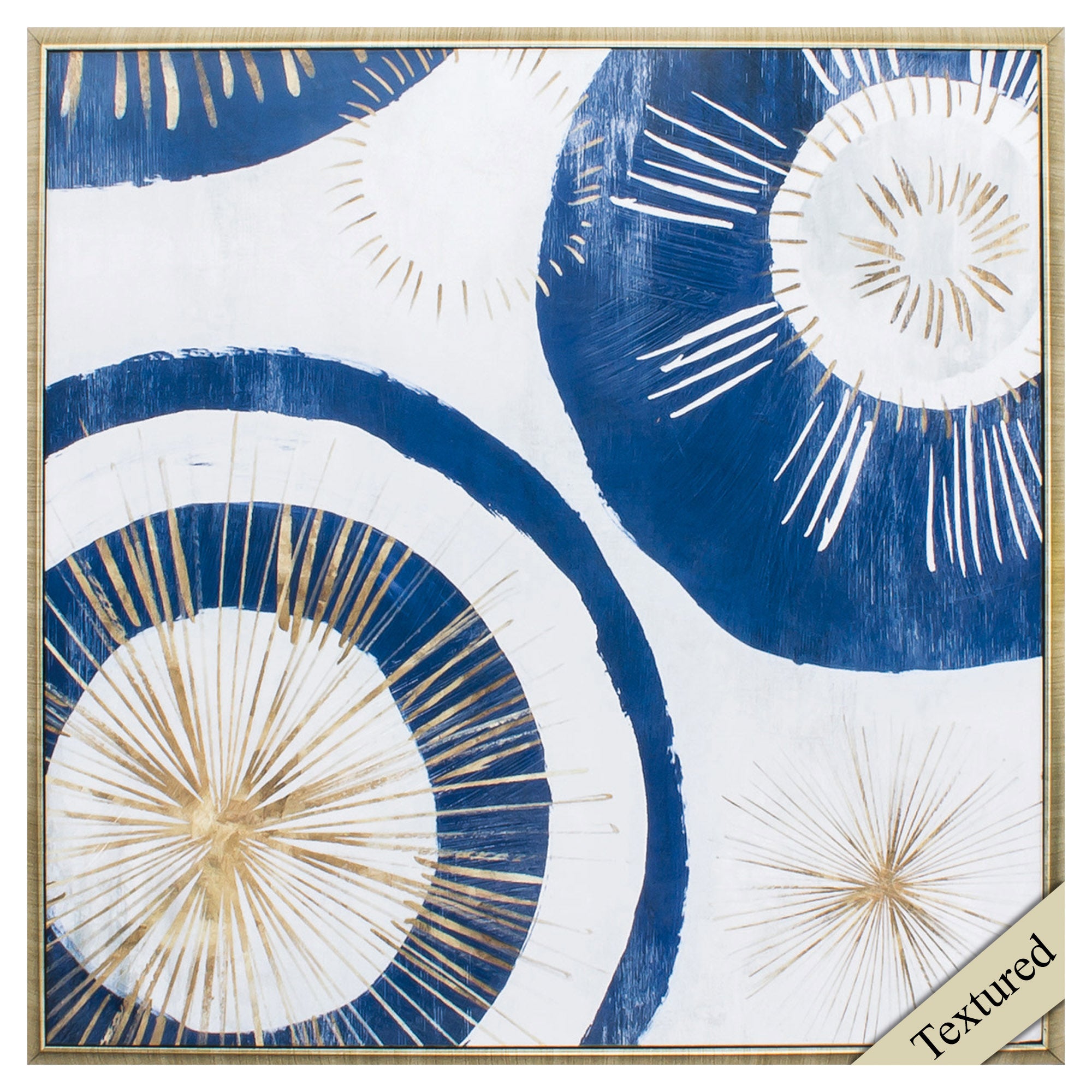 28" X 28" Gold Frame Gold Blue Sunburst II