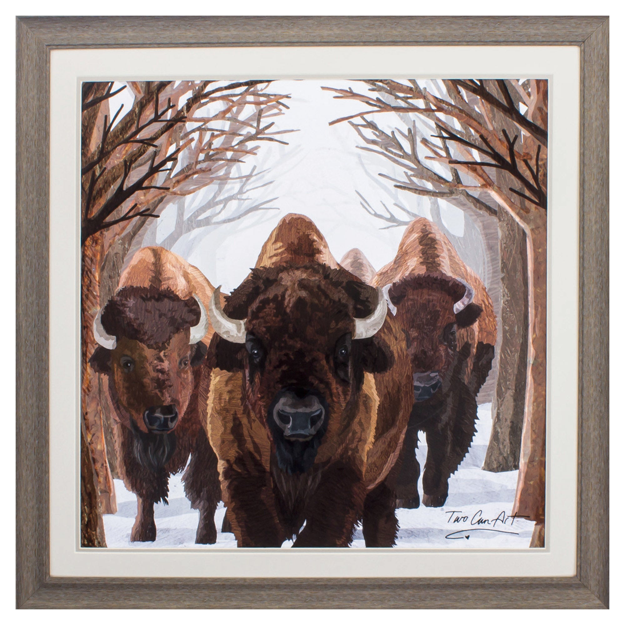 30" X 30" Distressed Wood Toned Frame Buffalo