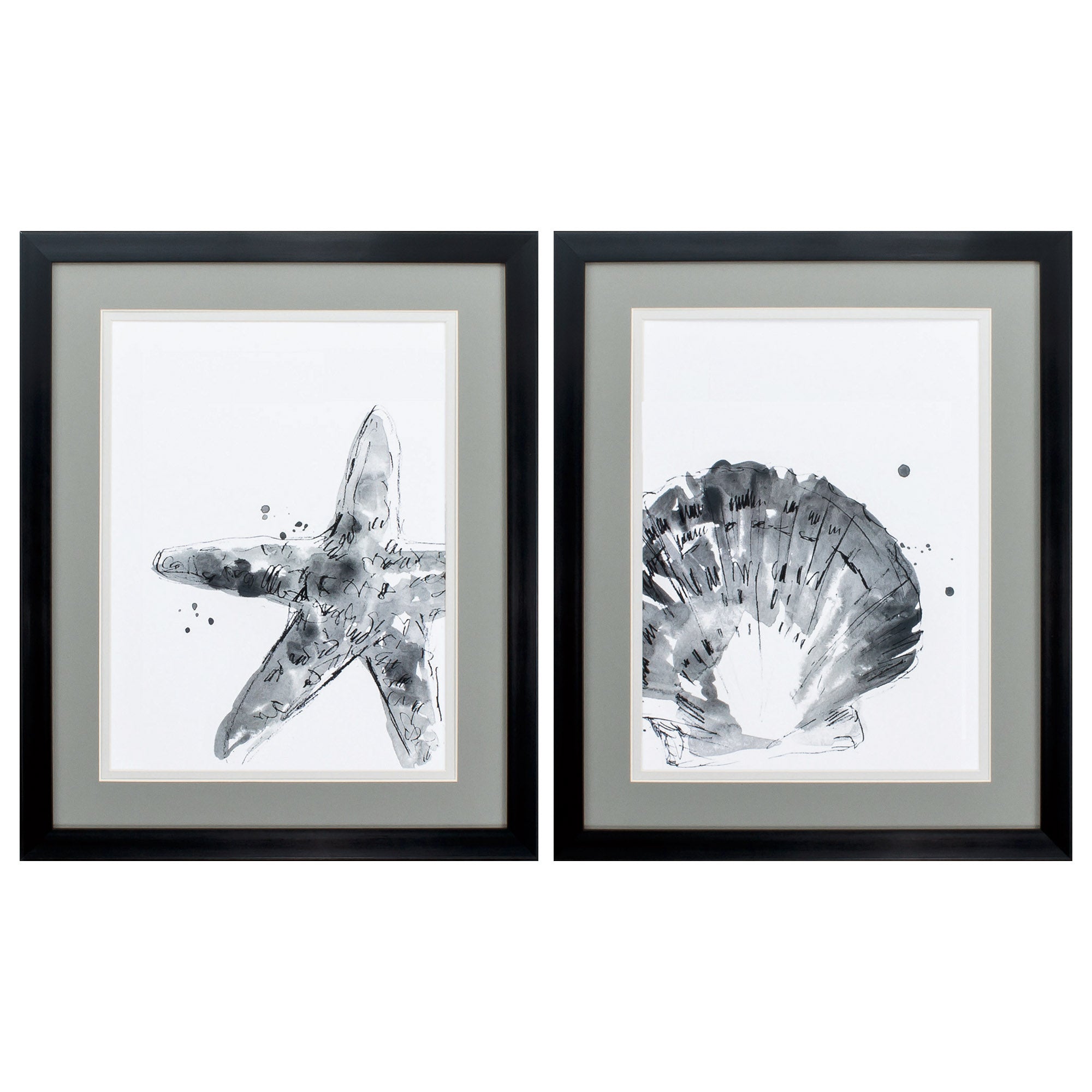 18" X 22" Dark Wood Toned Frame Ink Coast (Set of 2)