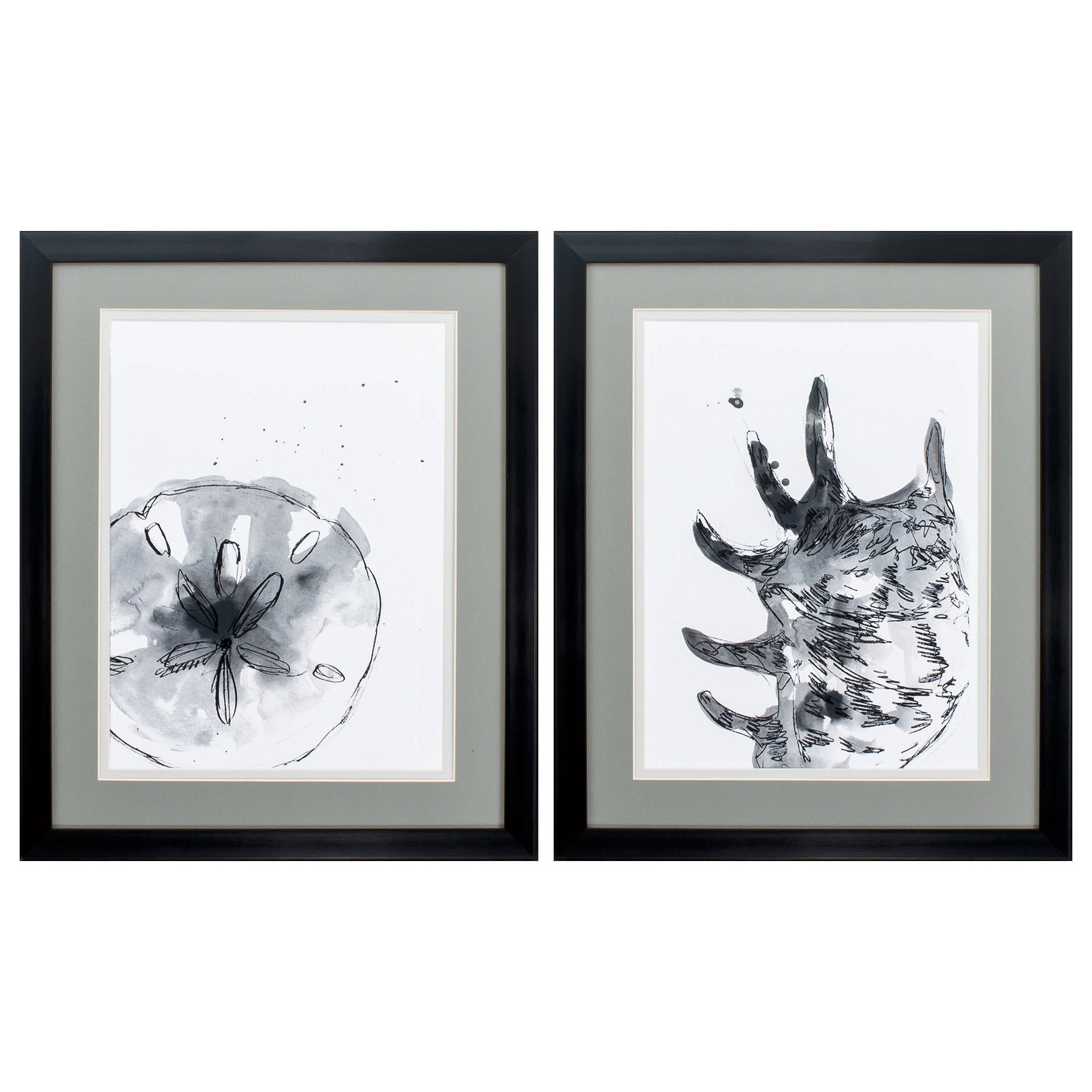 18" X 22" Dark Wood Toned Frame Ink Coast (Set of 2)