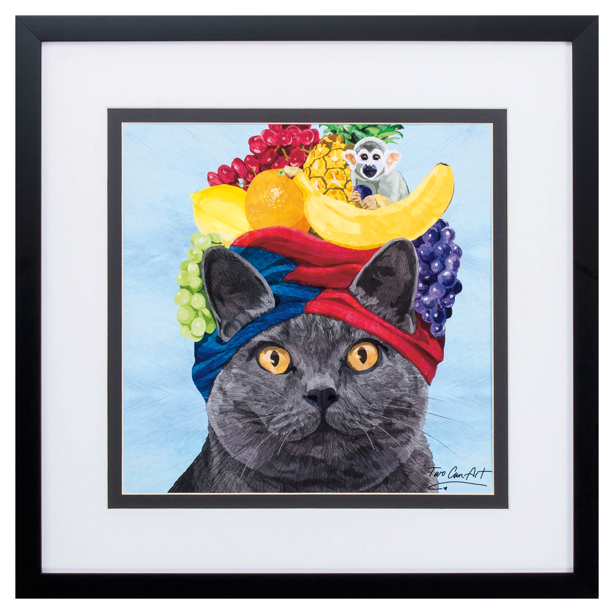 18" X 18" Silver Frame Fruit Hat Cat