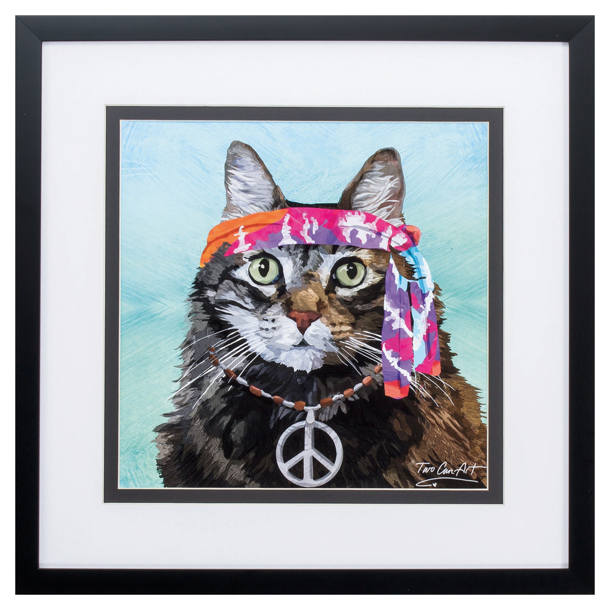 18" X 18" Silver Frame Hippie Cat
