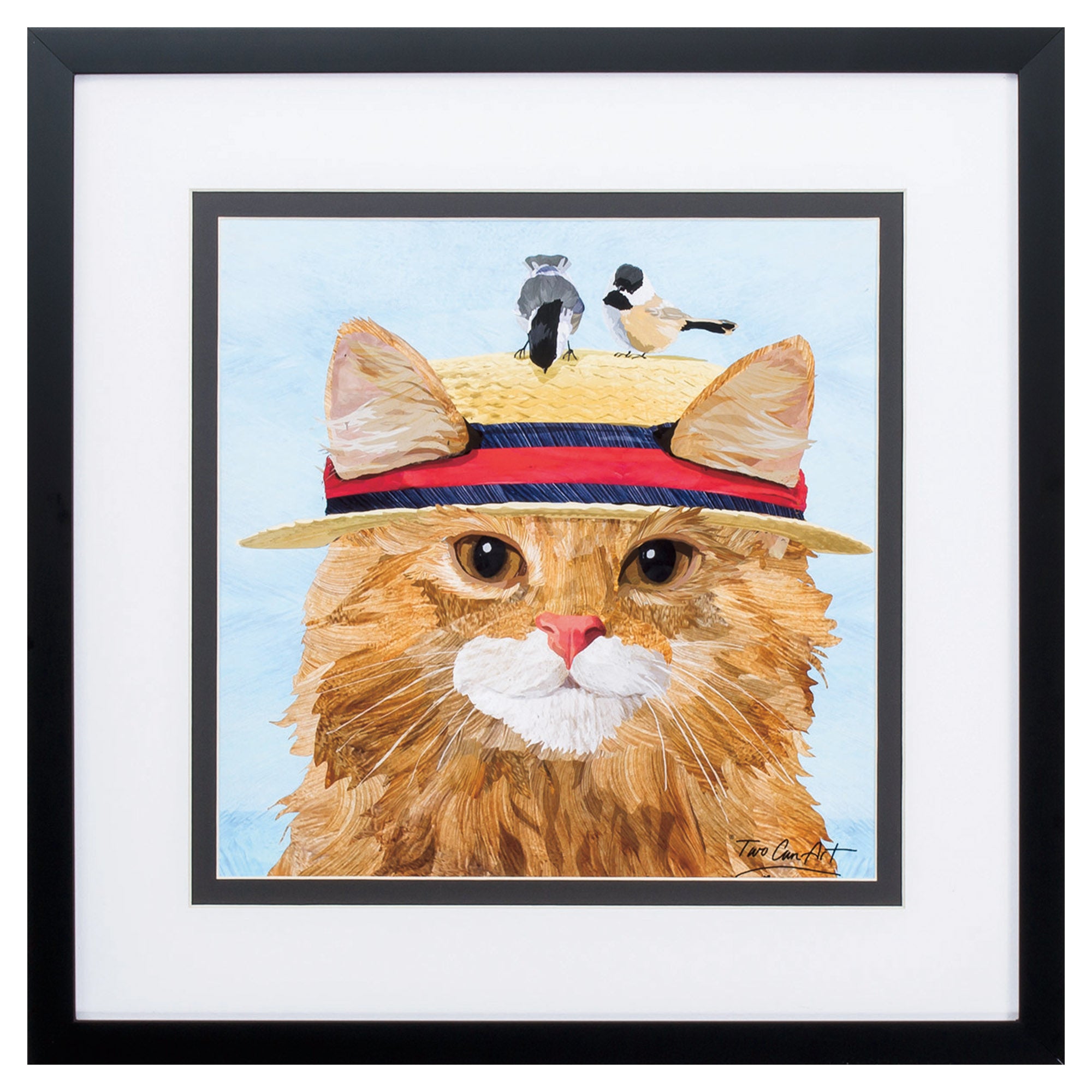 18" X 18" Silver Frame Bird Hat Cat