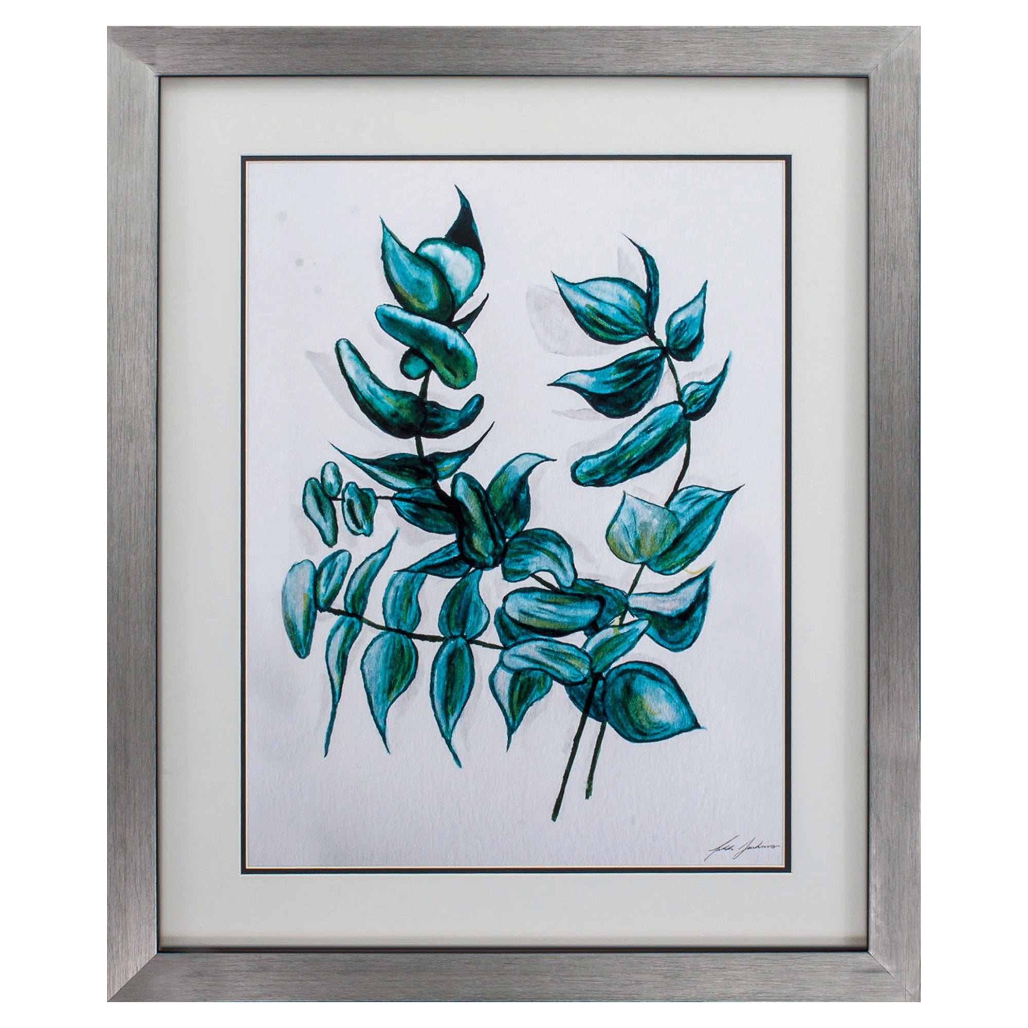 26" X 32" Silver Frame Green Fronds II