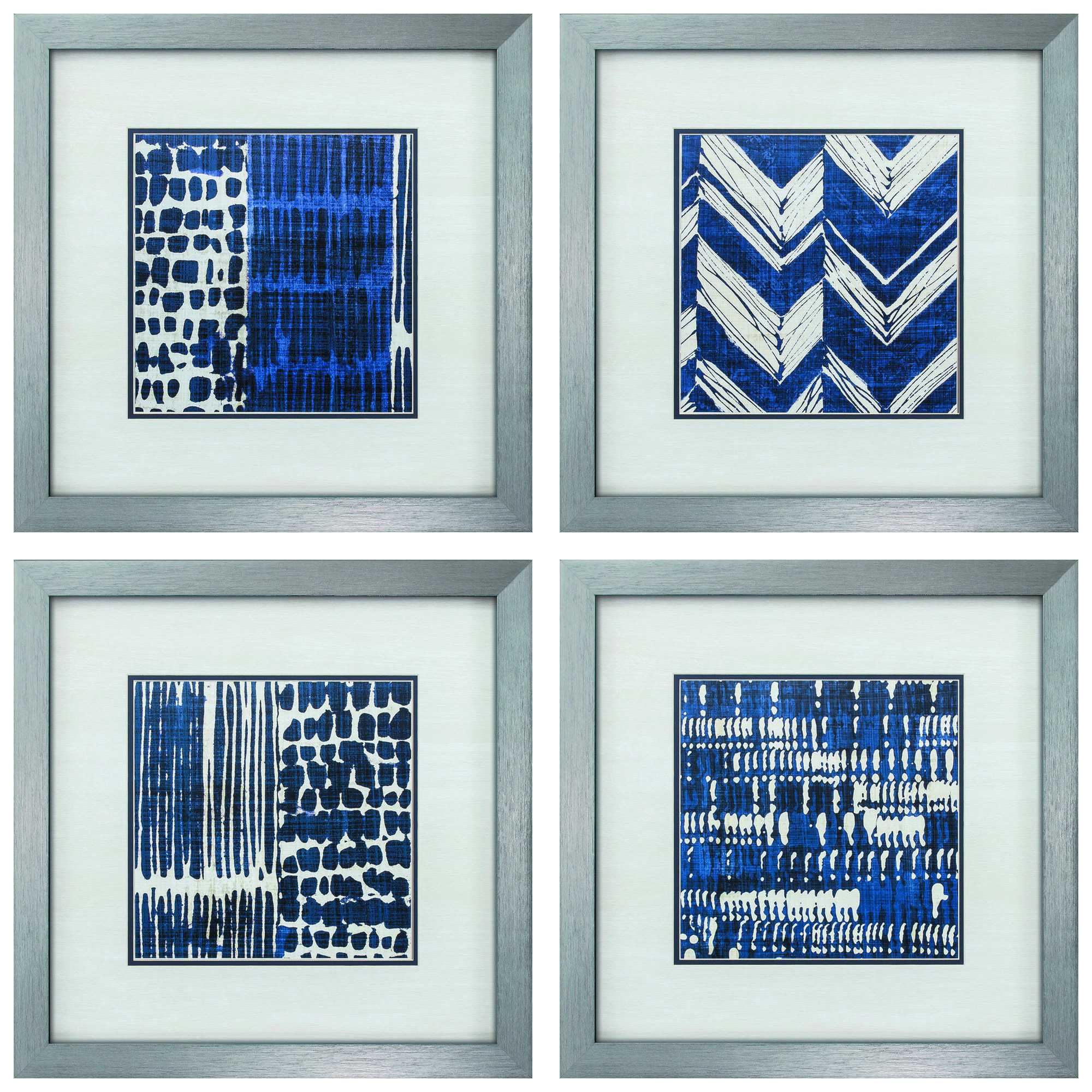 21" X 21" Silver Frame Indigo Batik Set of 4