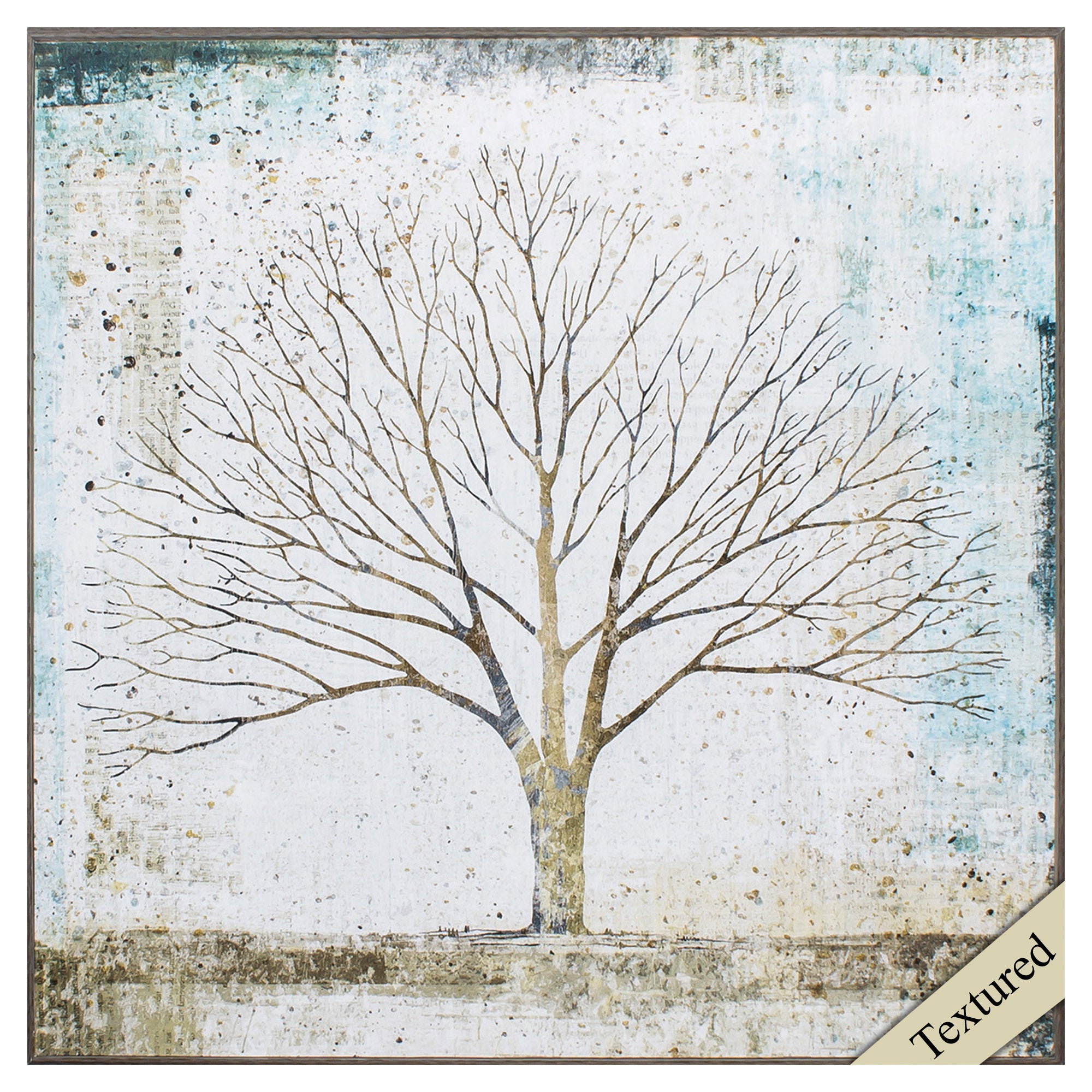 28" X 28" Distressed Wood Toned Frame Solitary Tree Collage