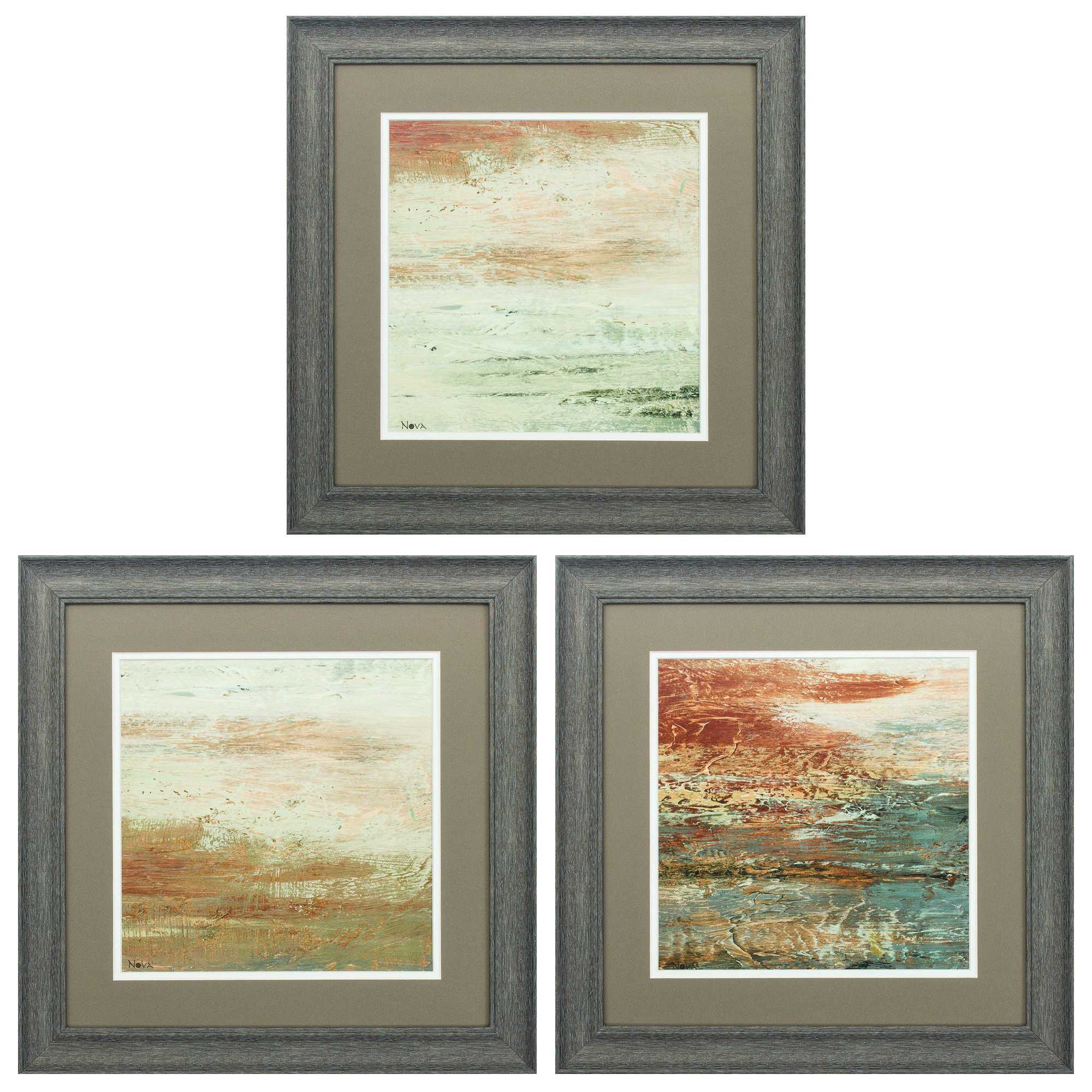 19" X 19" Distressed Wood Toned Frame Siena Abstract (Set of 3)