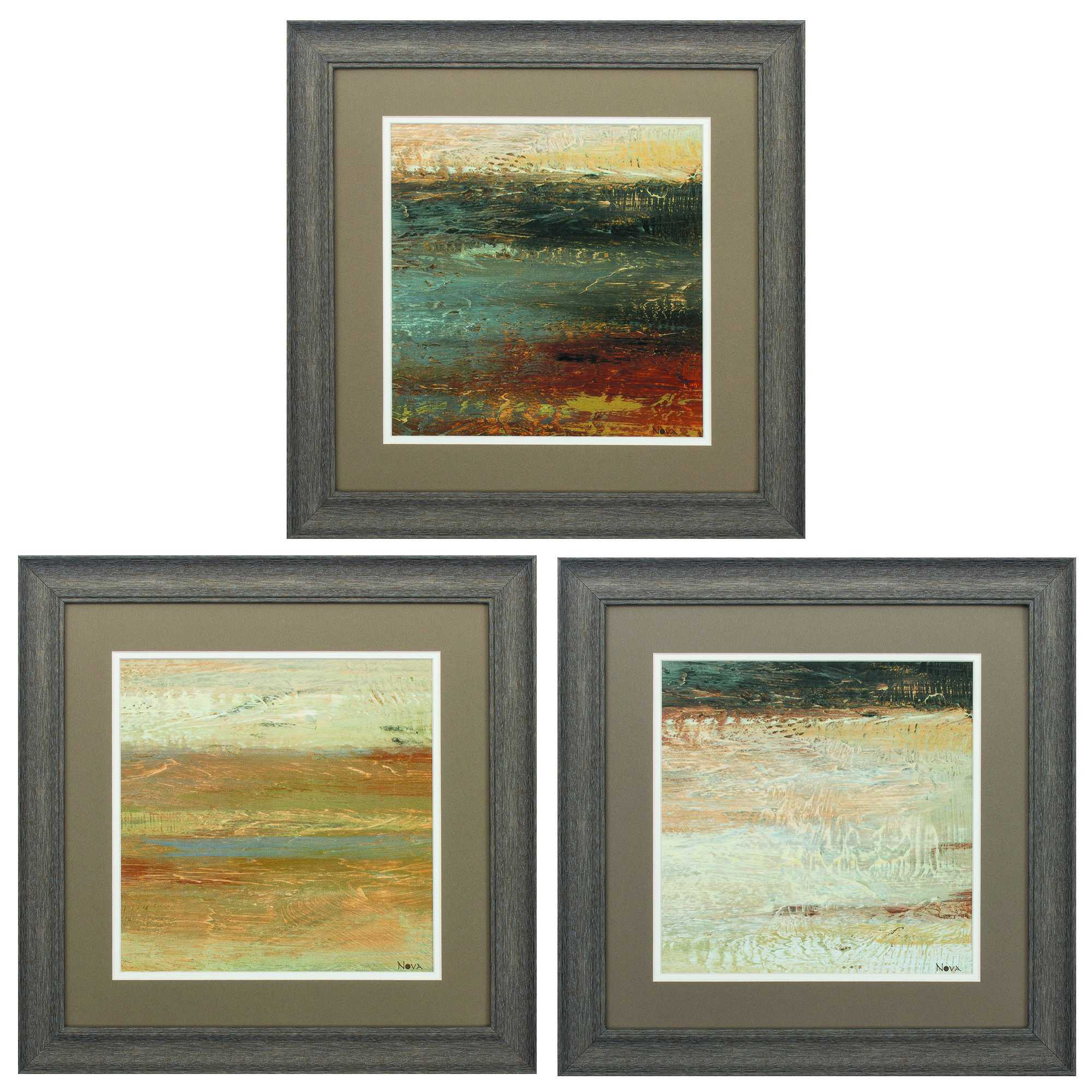19" X 19" Distressed Wood Toned Frame Siena Abstract (Set of 3)