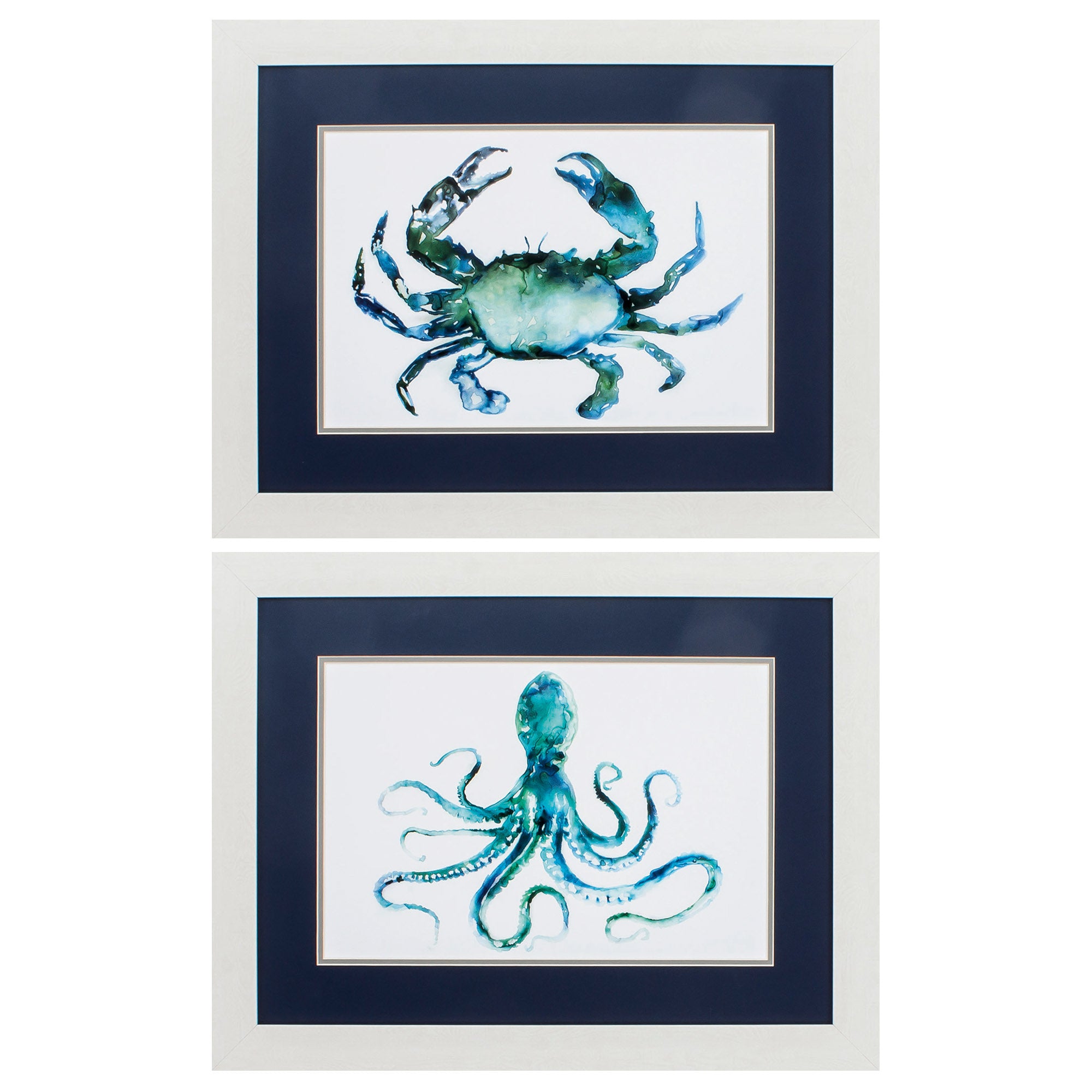 27" X 21" White Frame Crab Octopus (Set of 2)