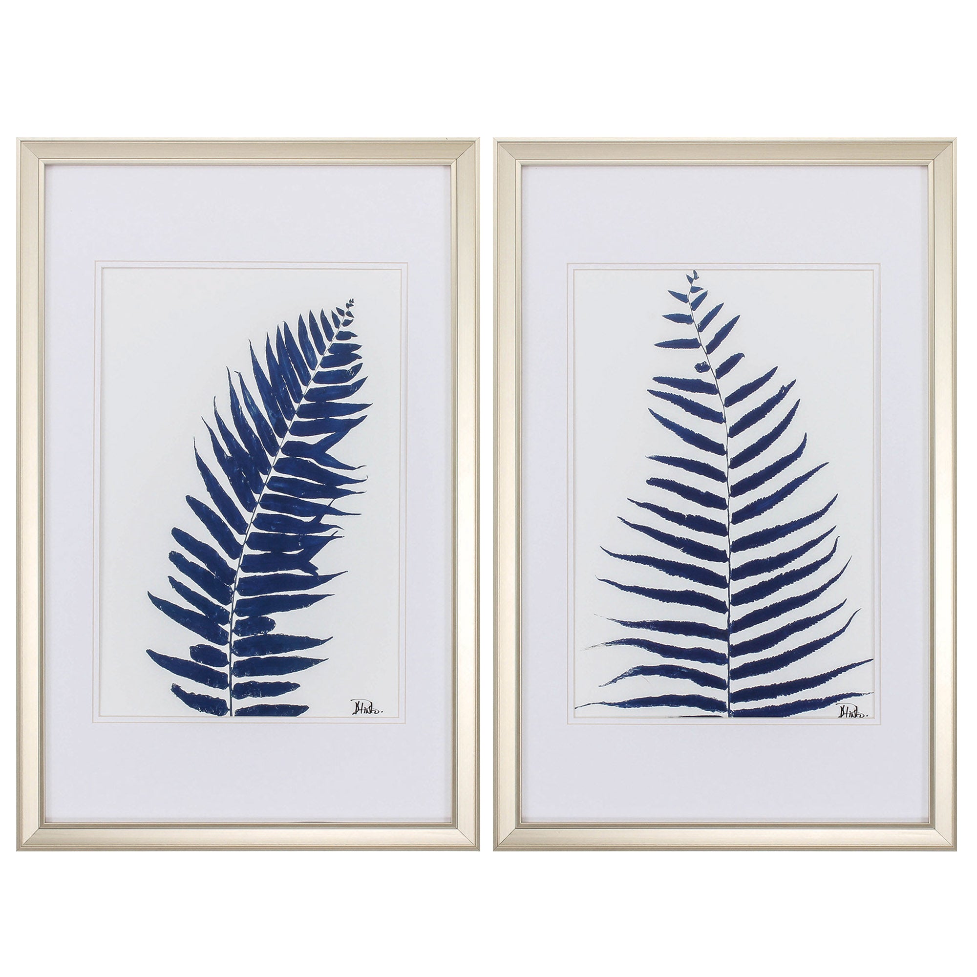18" X 28" Champagne Gold Color Frame  Indigo Ferns (Set of 2)