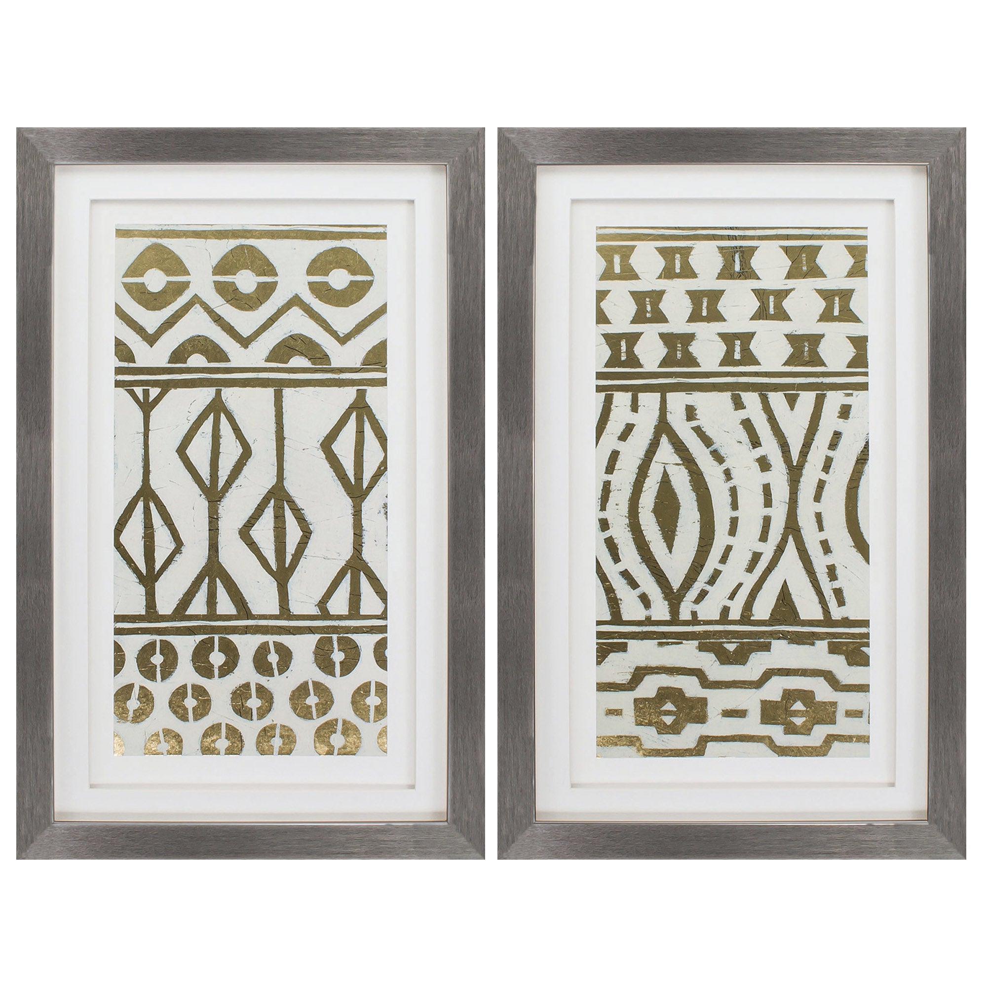 20" X 32" Silver Frame Tribal Pattern Cream (Set of 2)