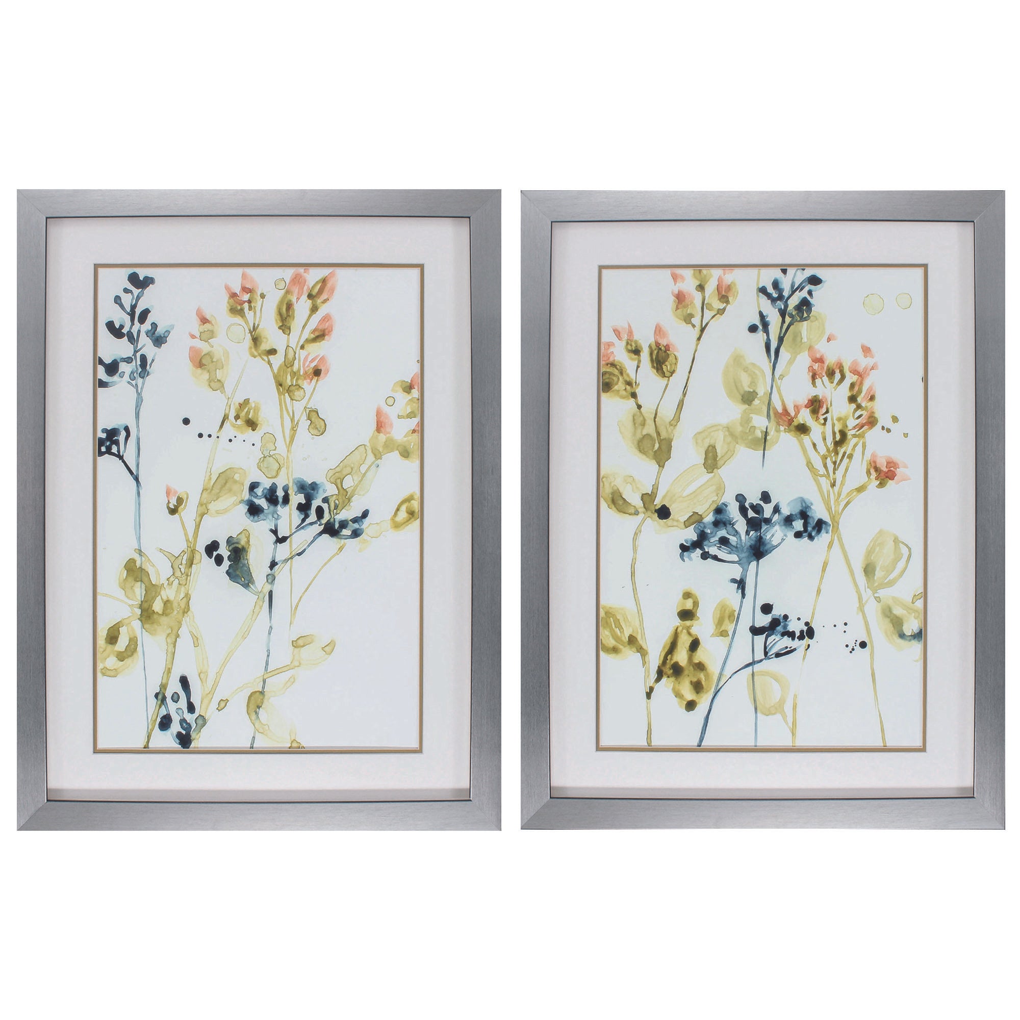 26" X 35" Silver Frame Blush Buds (Set of 2)