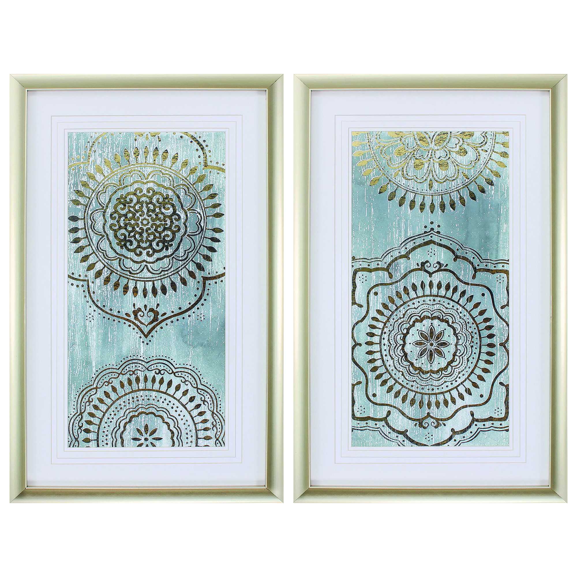 20" X 32" Champagne Gold Color Frame  Indigo Mandala (Set of 2)