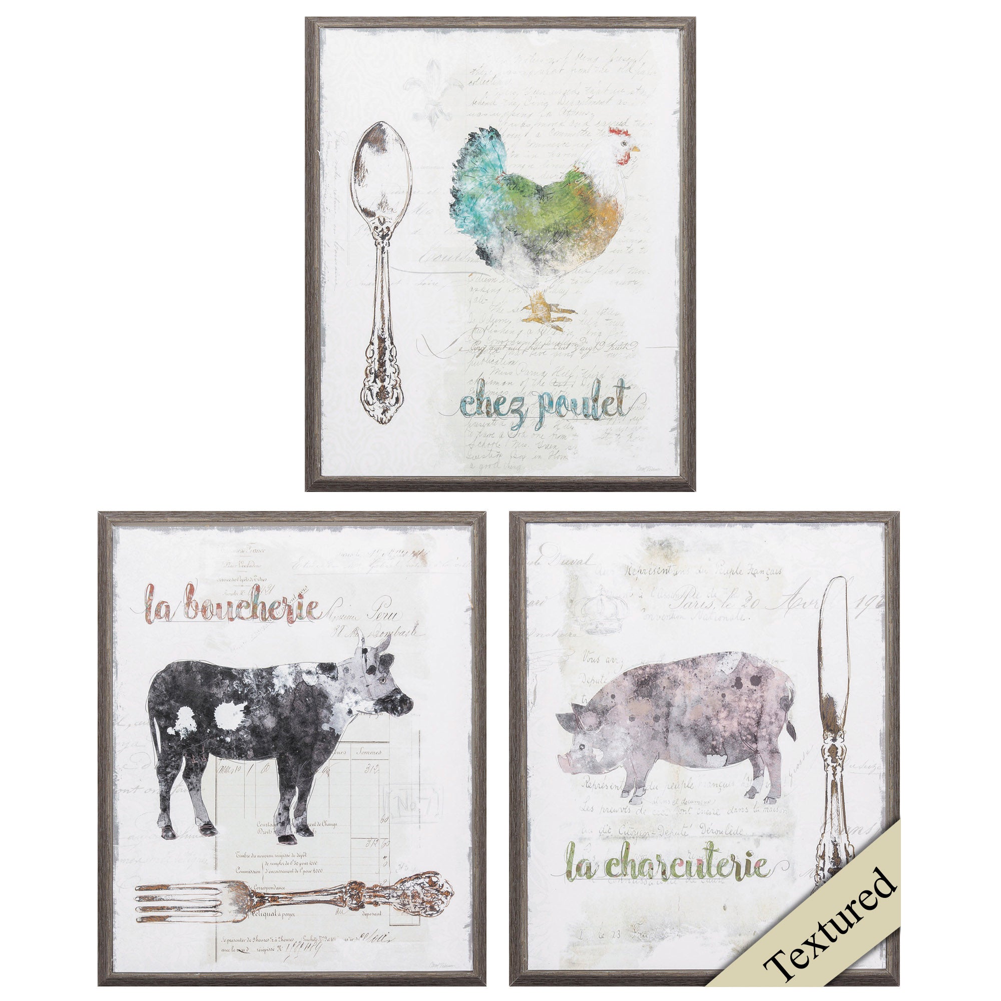 12" X 15" Distressed Wood Toned Frame Golden Cuisine (Set of 3)