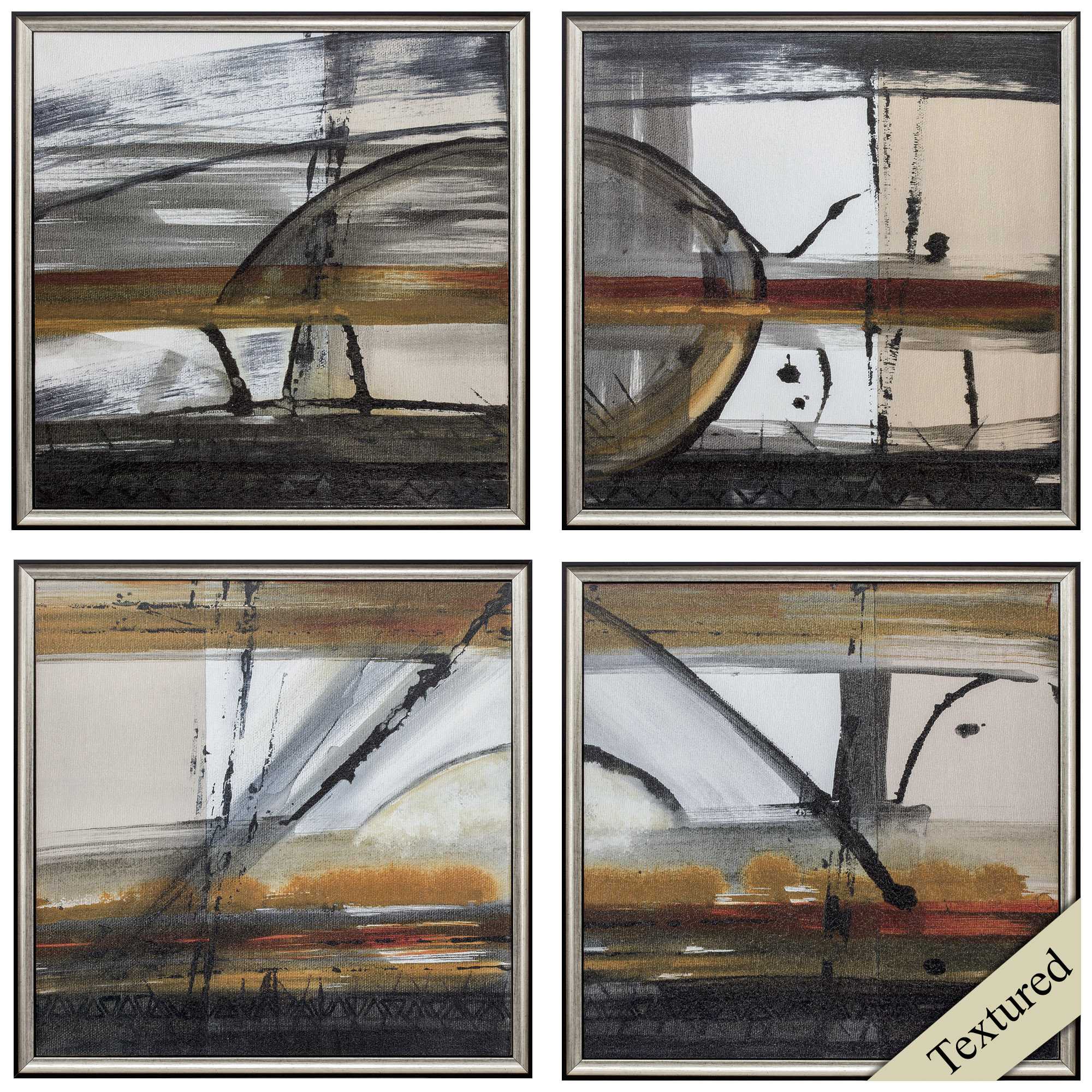 21" X 21" Silver Frame Brown Settlement (Set of 4)