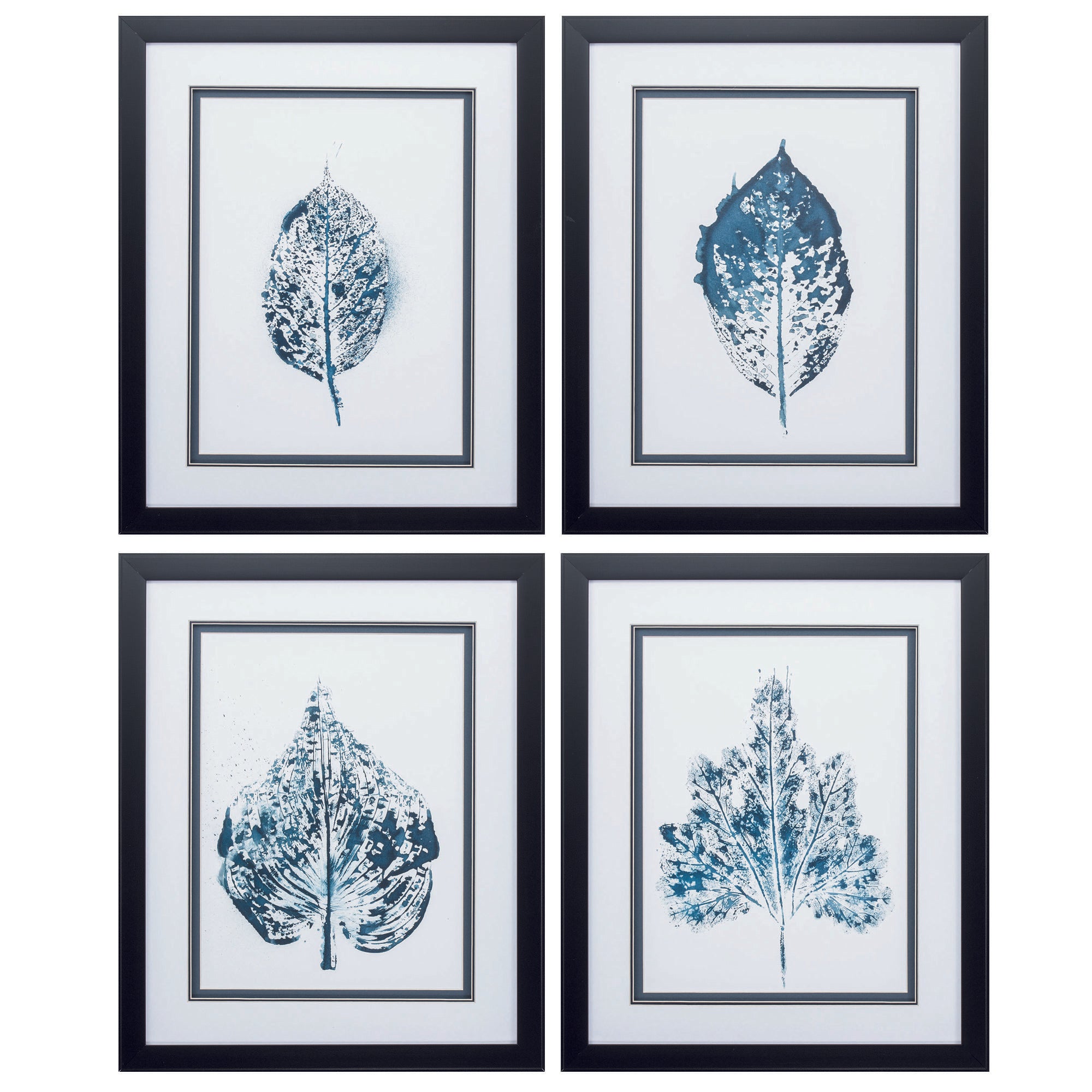 18" X 22" Dark Wood Toned Frame Beginning In Blue (Set of 4)