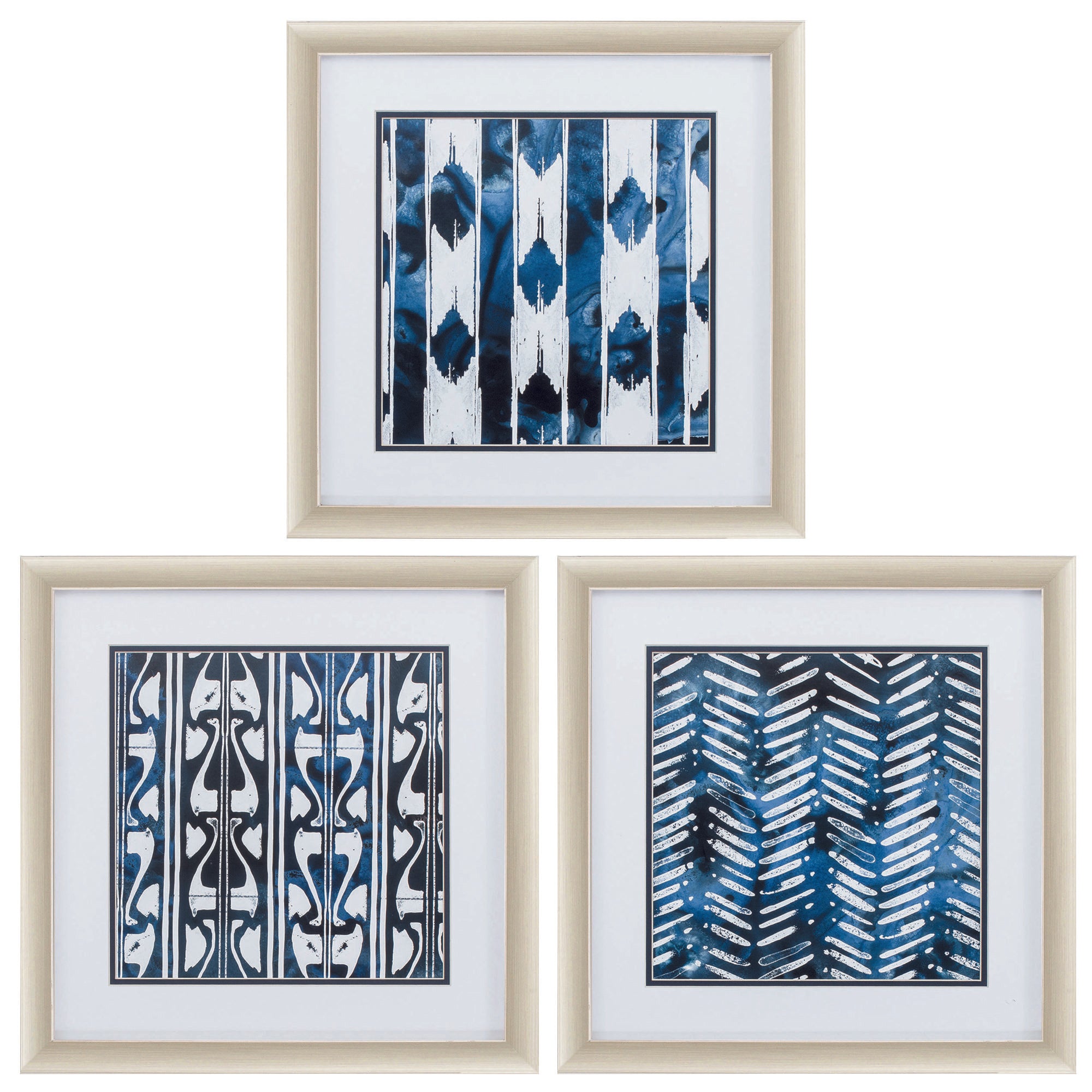 21" X 21" Champagne Gold Color Frame  Indigo Impression (Set of 3)