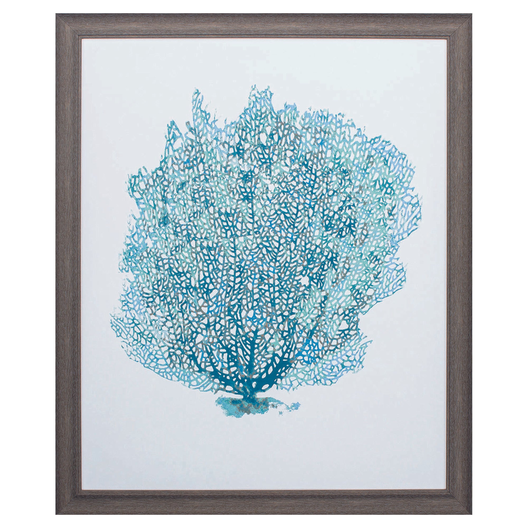 27" X 33" Distressed Wood Toned Frame Aqua Coral On White II