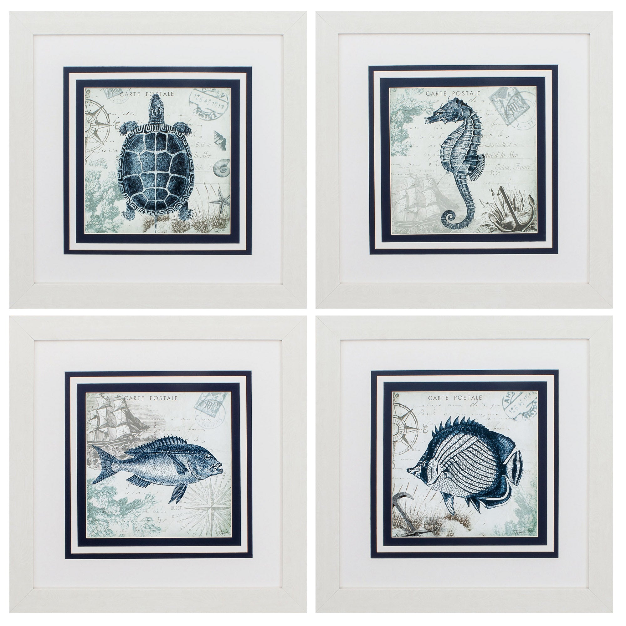 23" X 23" White Frame Seaside (Set of 4)