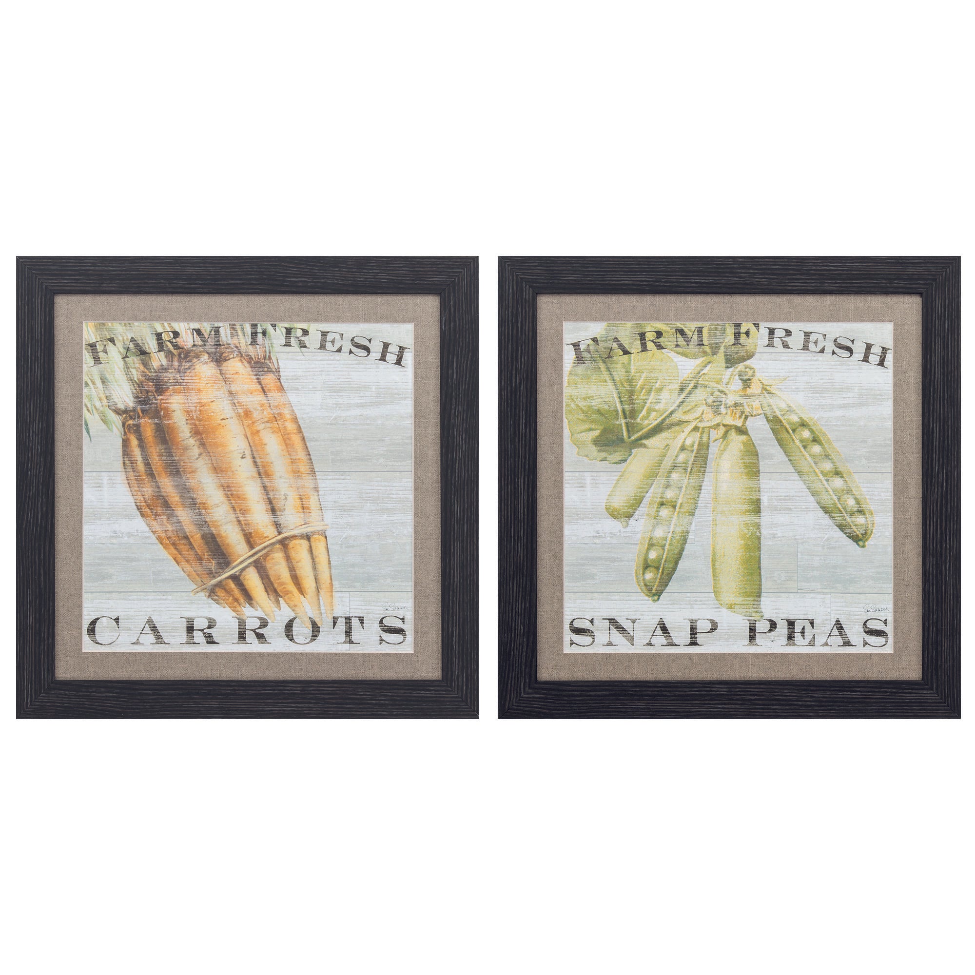 16" X 16" Distressed Black Frame Carrots Peas (Set of 2)