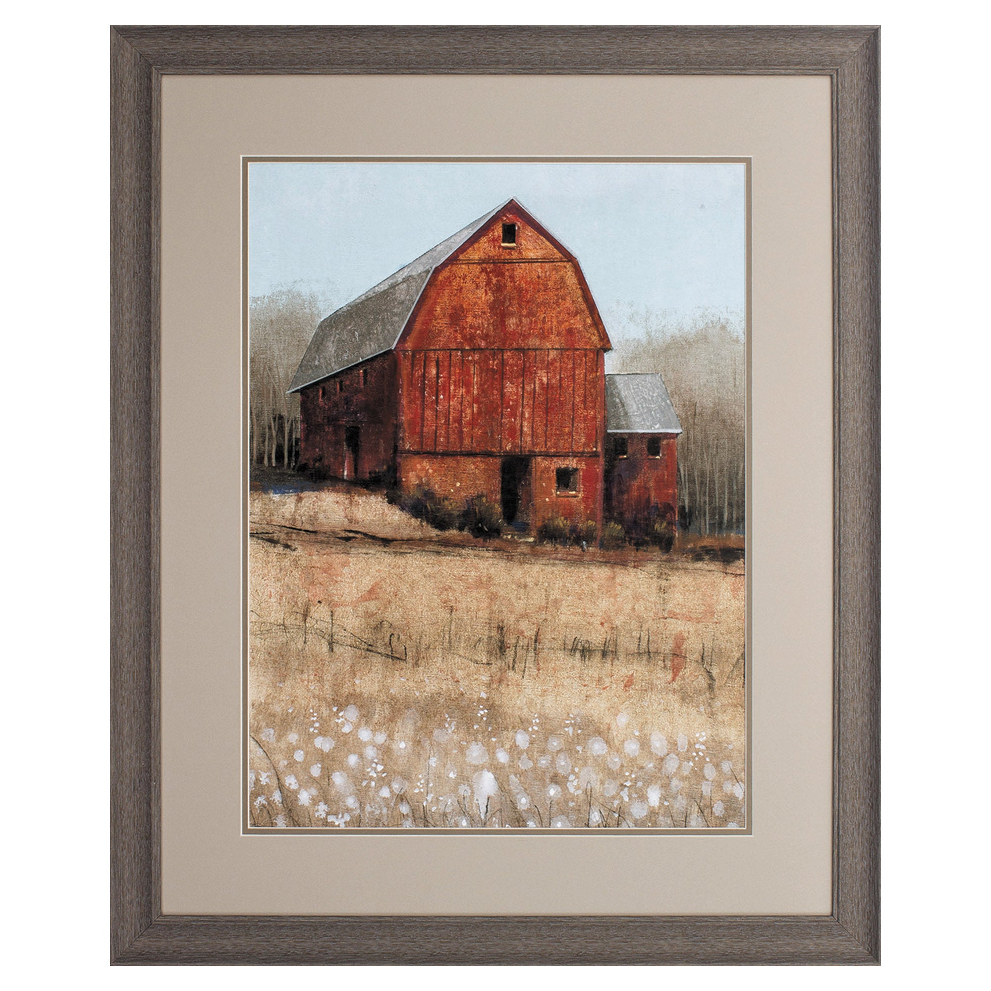 27" X 33" Distressed Wood Toned Frame Red Barn View I