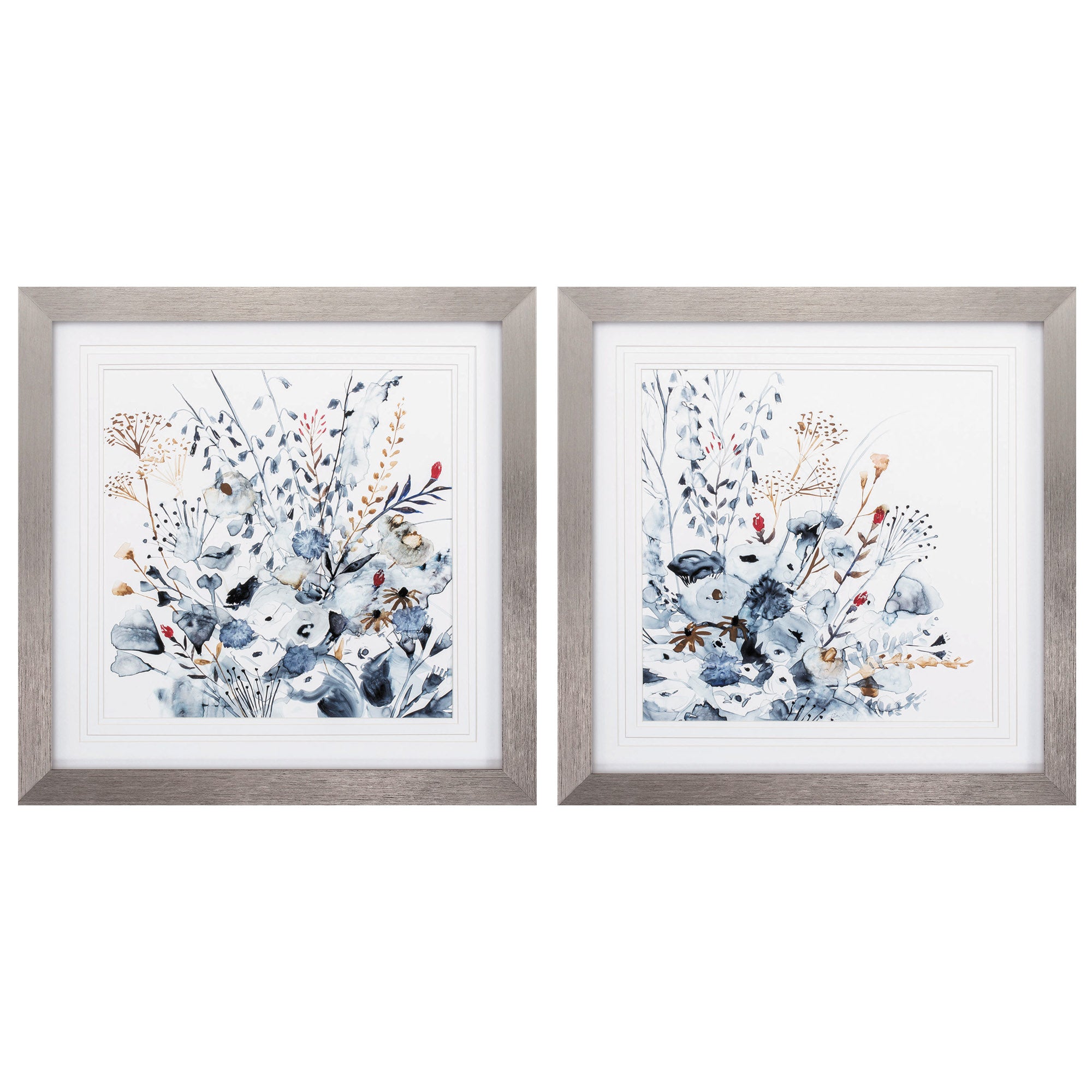 25" X 25" Silver Frame Indigo & Ochre (Set of 2)