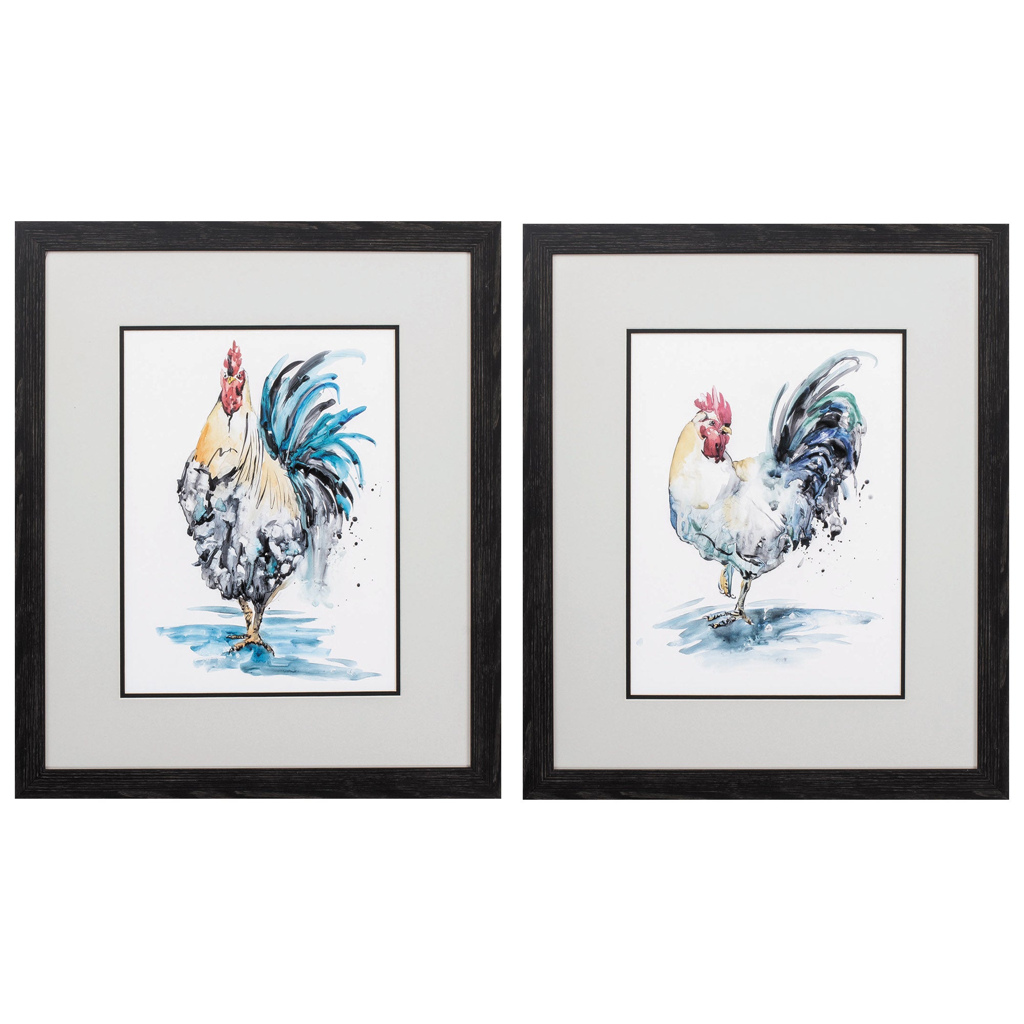 21" X 25" Distressed Black Frame Rooster Splash (Set of 2)