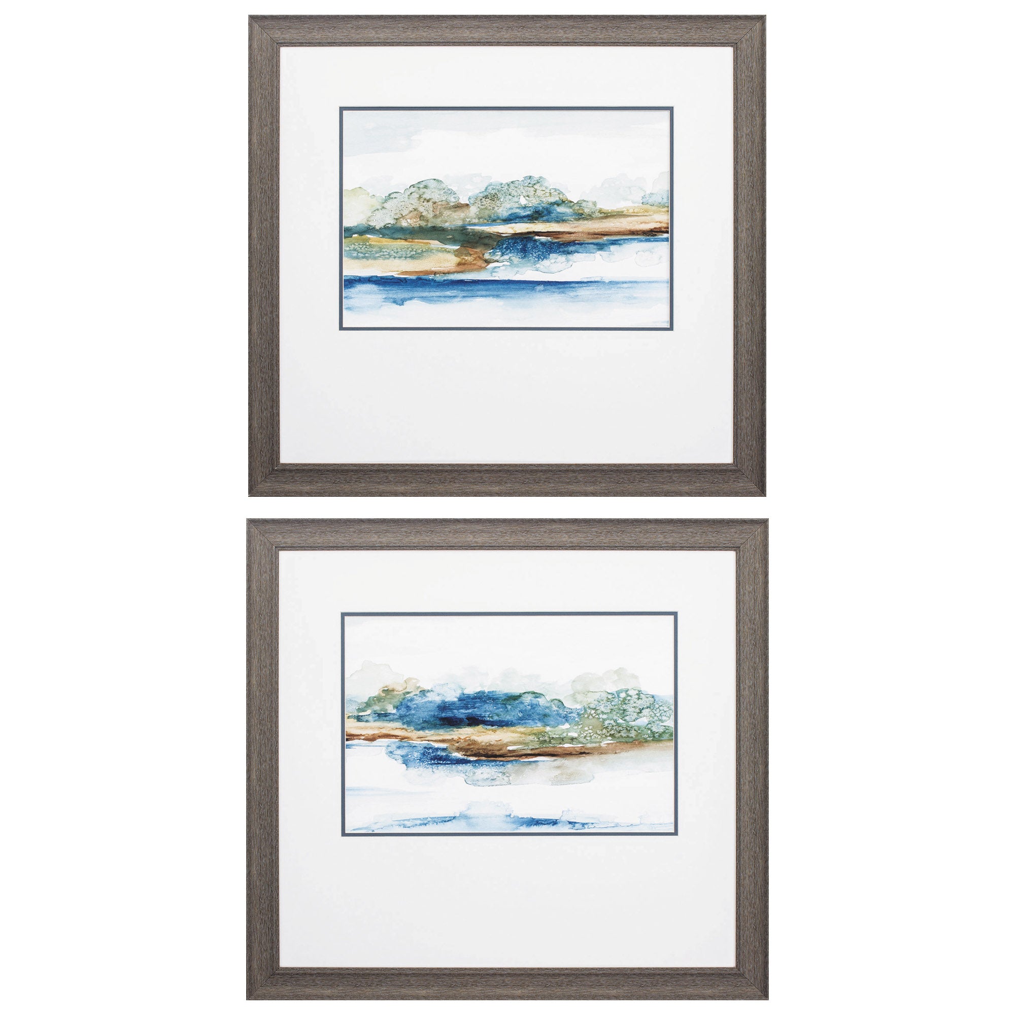 28" X 26" Distressed Wood Toned Frame Blue Serenity (Set of 2)