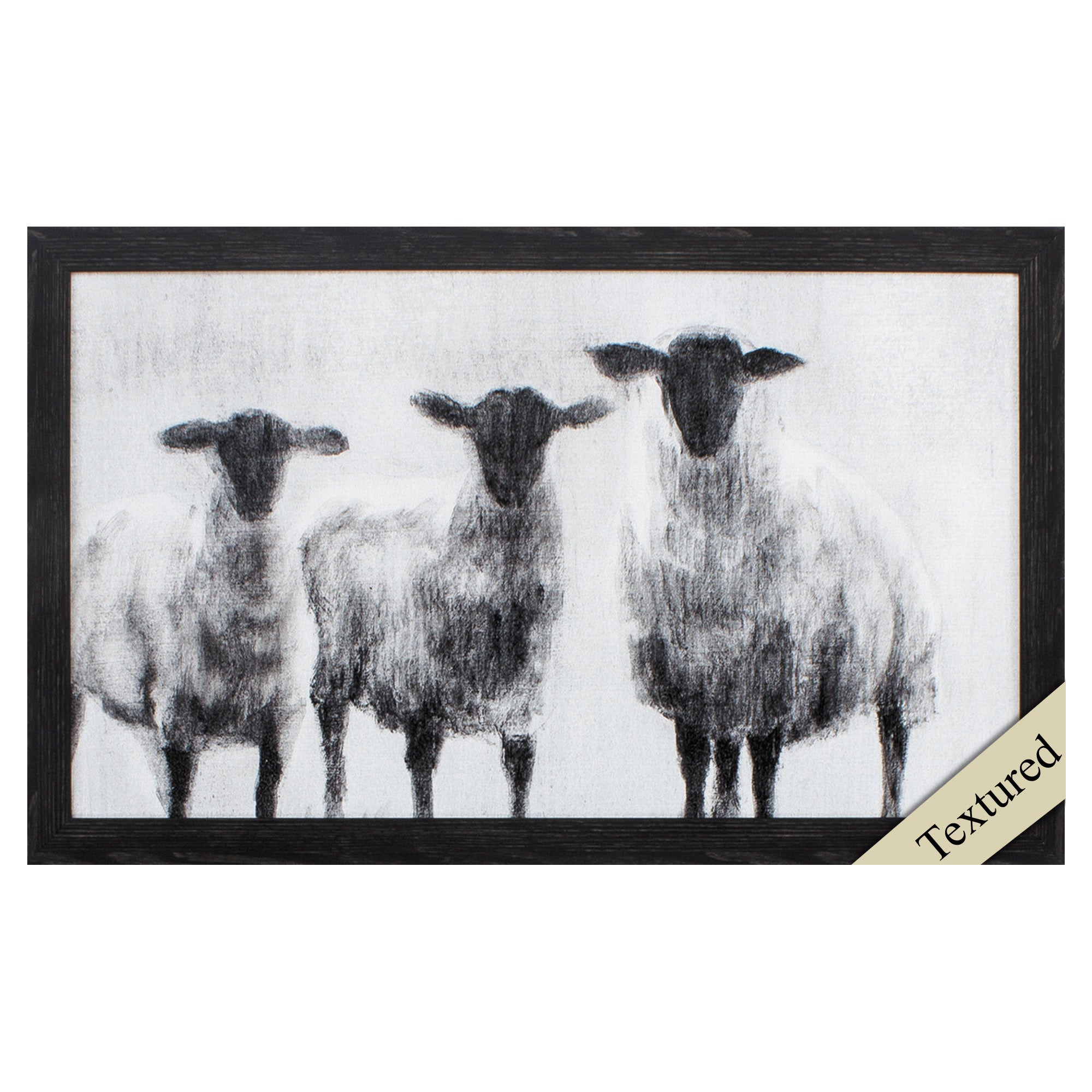 30" X 18" Distressed Black Frame Rustic Sheep I