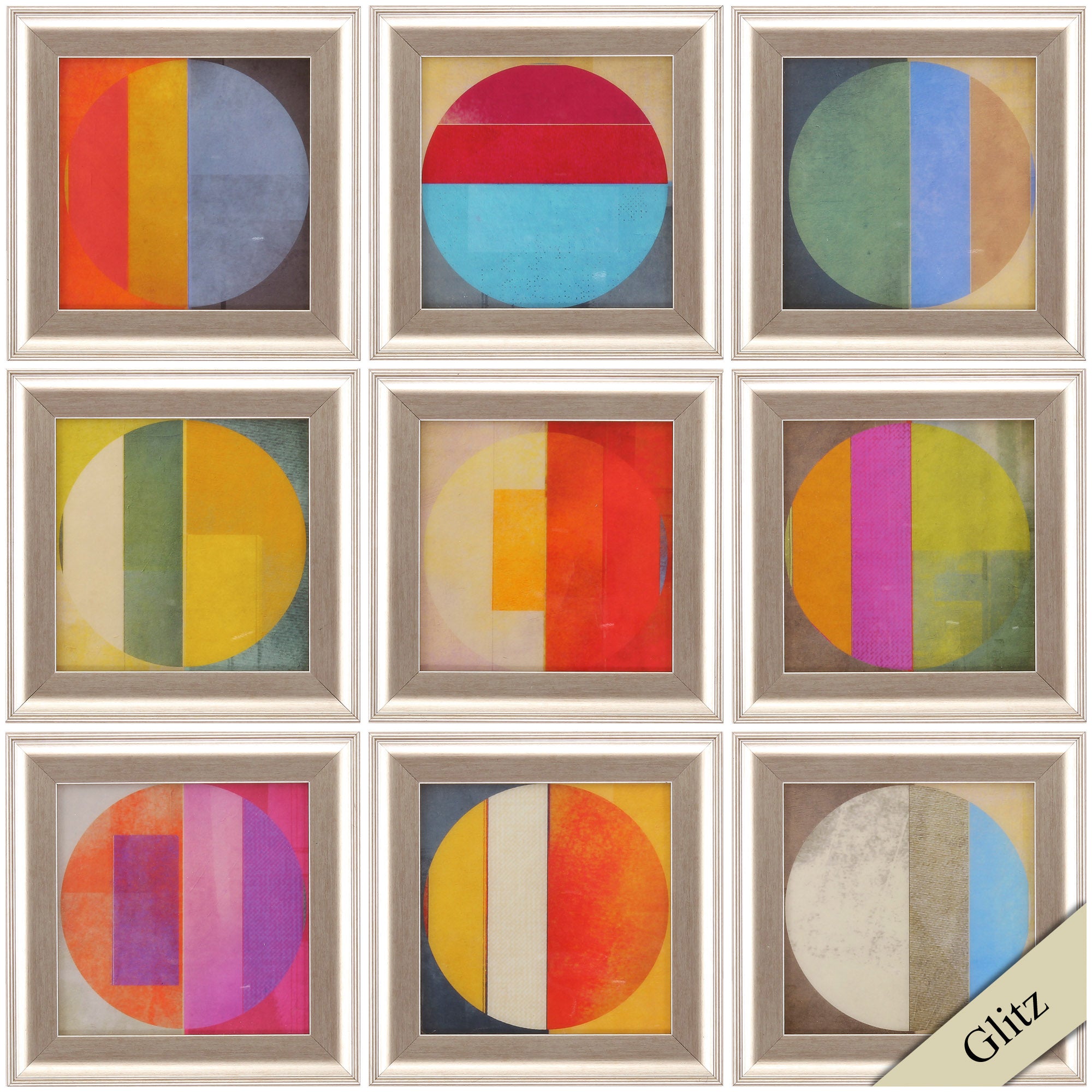 10" X 10" Brushed Silver Frame Pattern Tiles I (Set of 9)