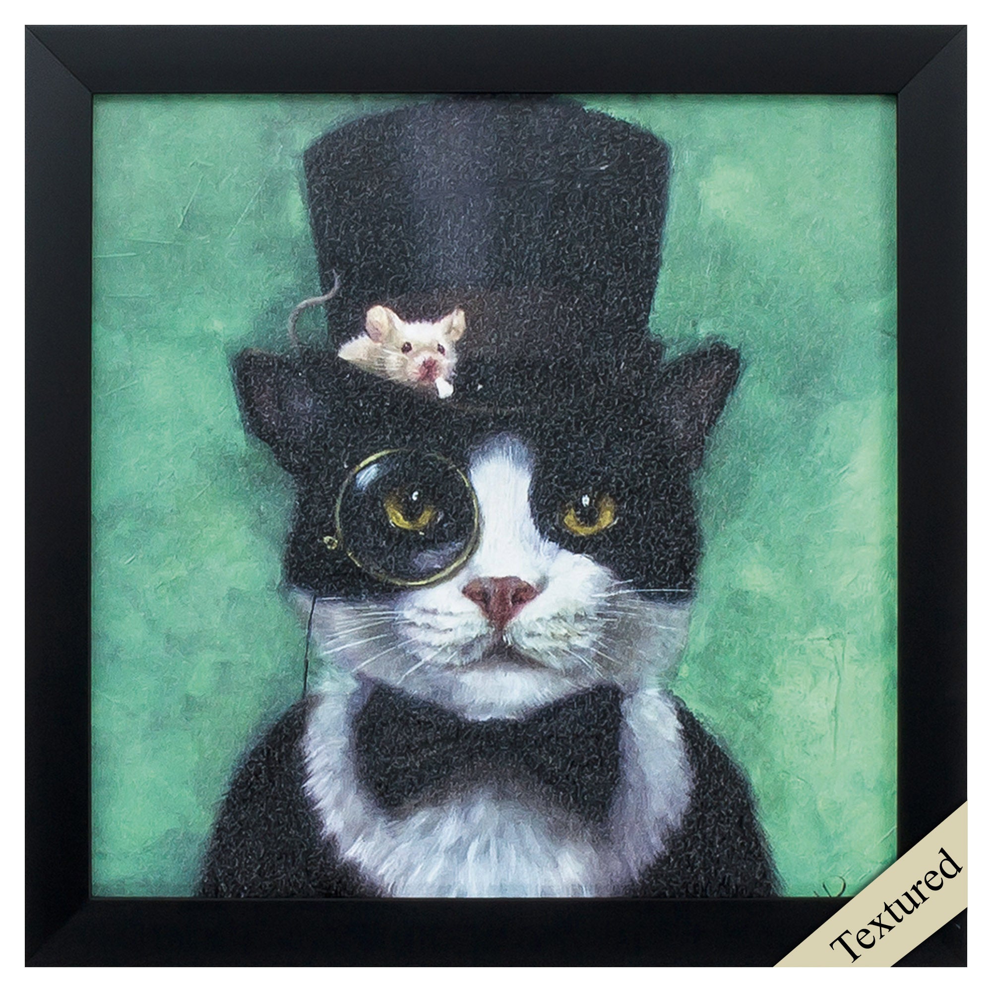 11" X 11" Black Frame Tuxedo Cat