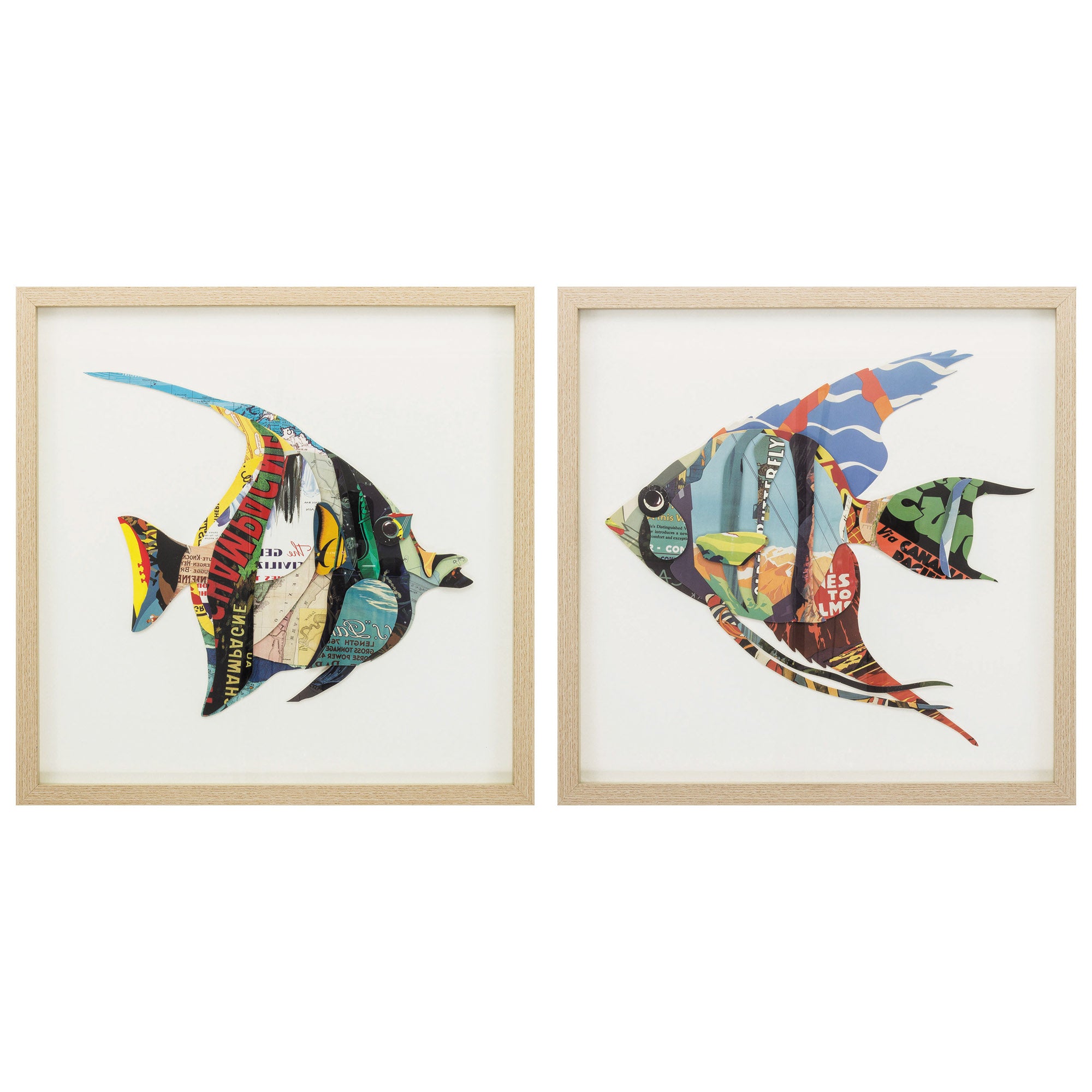 18" X 18" Paper Collage Fish (Set of 2)