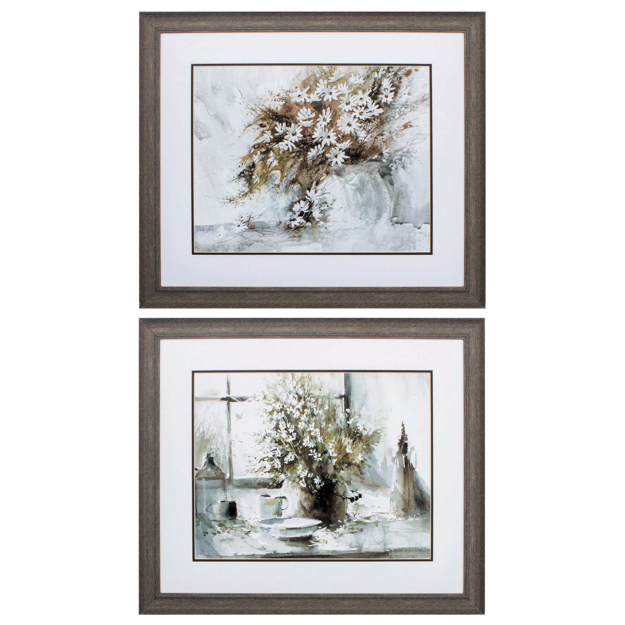 28" X 24" Distressed Wood Toned Frame Daisy (Set of 2)