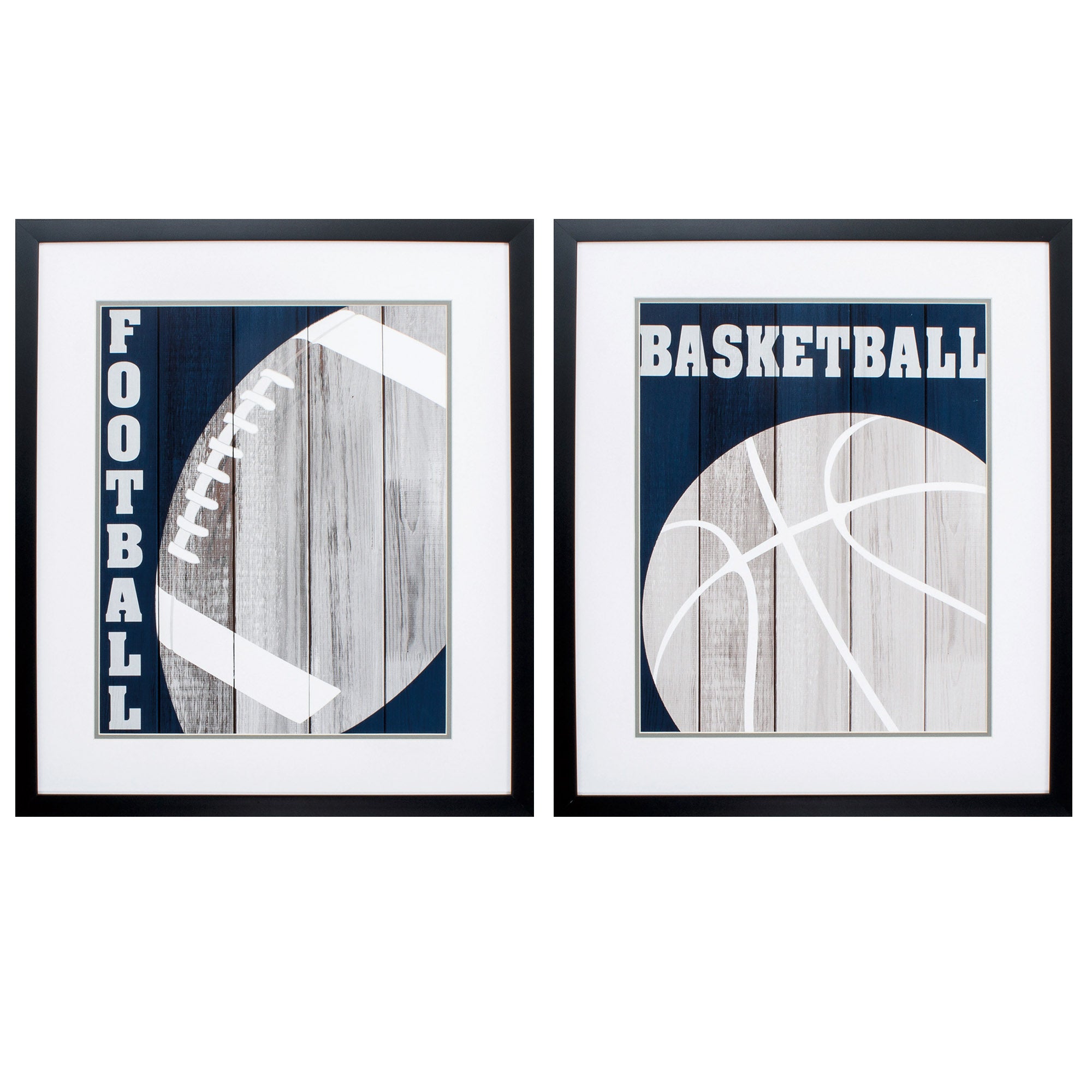 23" X 27" Dark Wood Toned Frame Basketball Football (Set of 2)